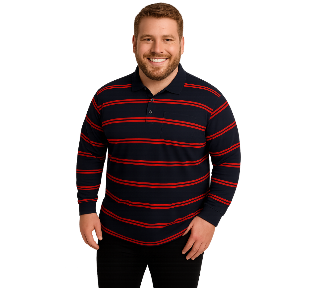 Polera manga larga piqué listada regular fit 554 rojo Tallas grandes | MASX Chile