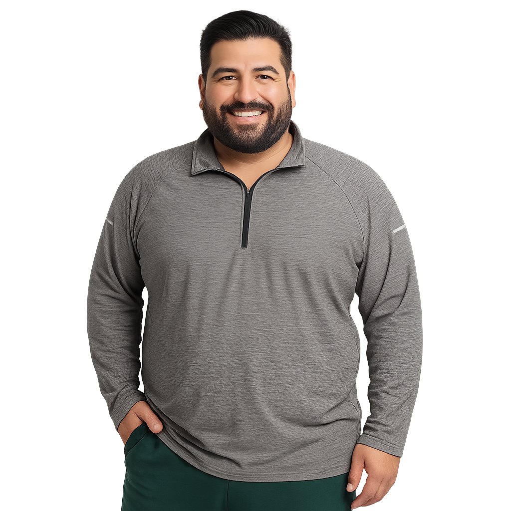 Polera manga larga running regular fit 003 grey Hombre Tallas grandes | MASX Chile