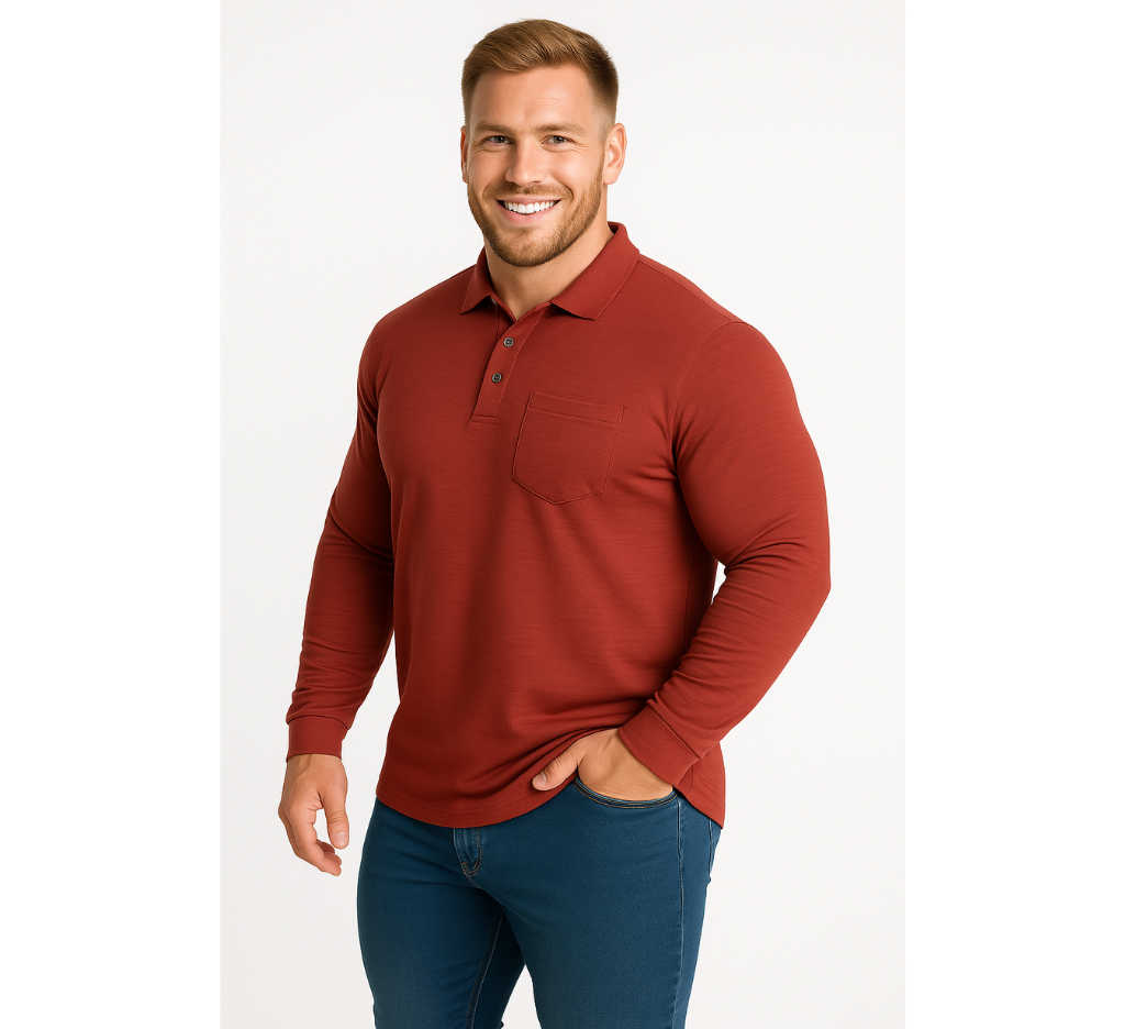 Polera piqué slub 055 rojo oscuro tallas grandes | MASX Chile