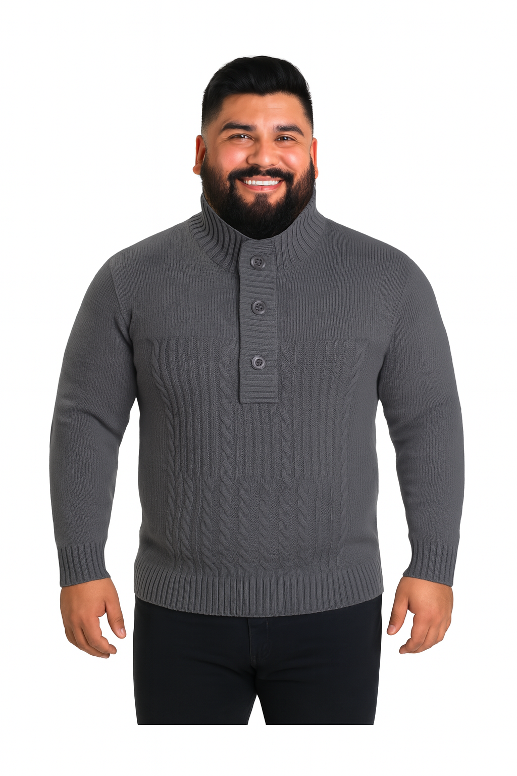 Sweater  botón medio gris oscuro  Tallas grandes | MASX Chile