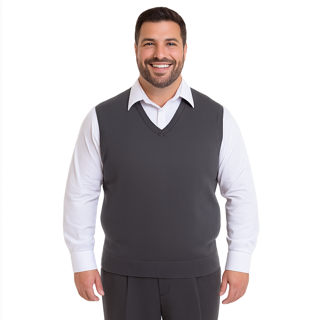 Sweater clásico melange oscuro S/M cuello v algodón Tallas grandes | MASX Chile