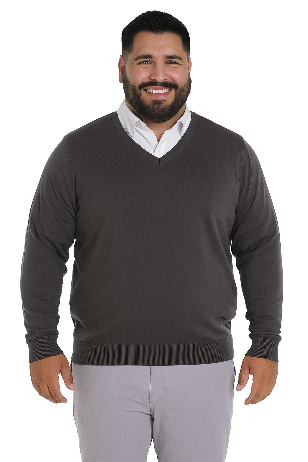 Sweater clásico melange oscuro cuello v algodón Tallas grandes | MASX Chile