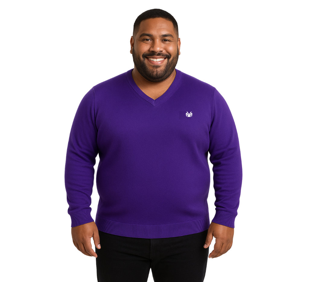 Sweater Liso Cuello V Morado 2XL