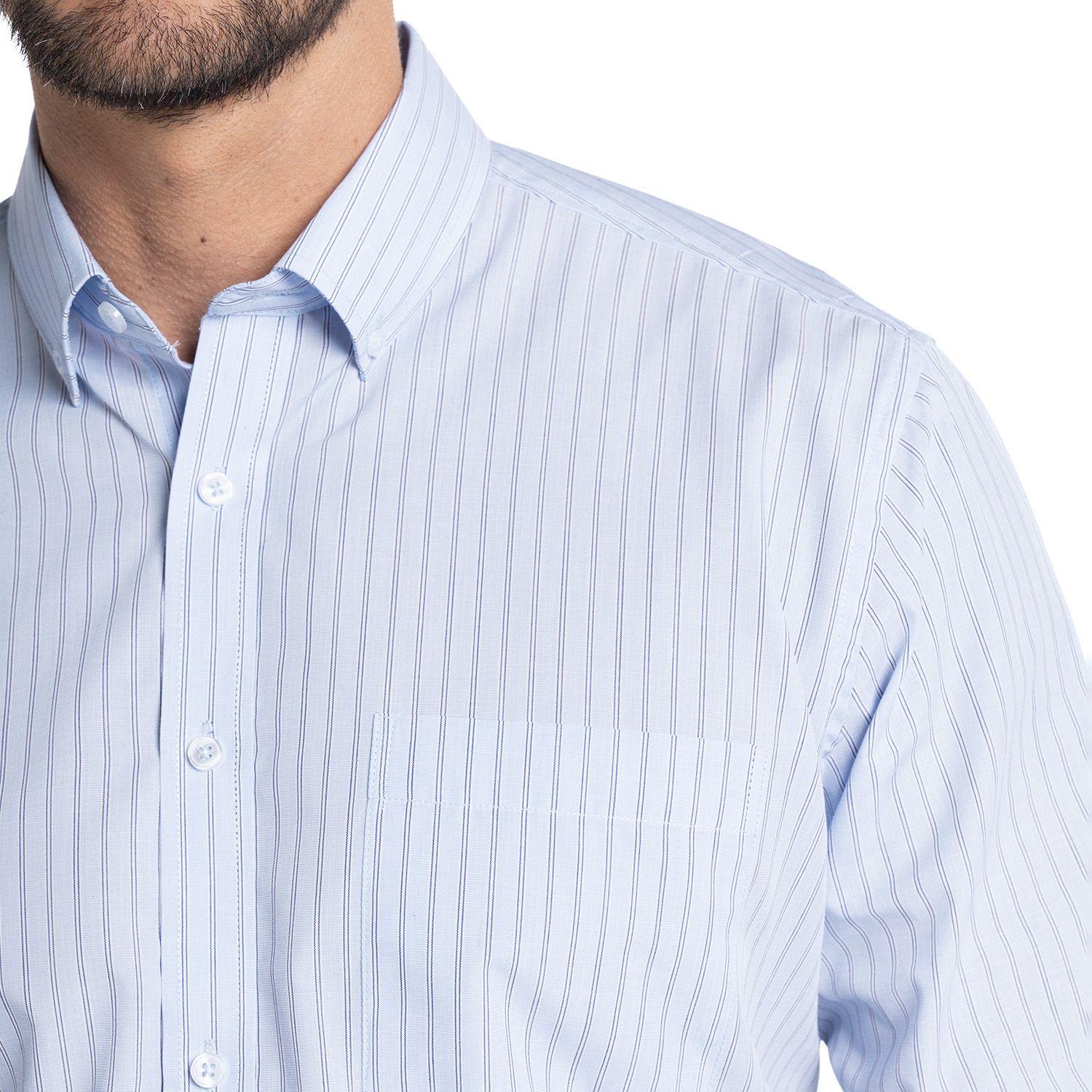 Camisa listada premium manga larga regular fit 570 diseño celeste | MASX Chile