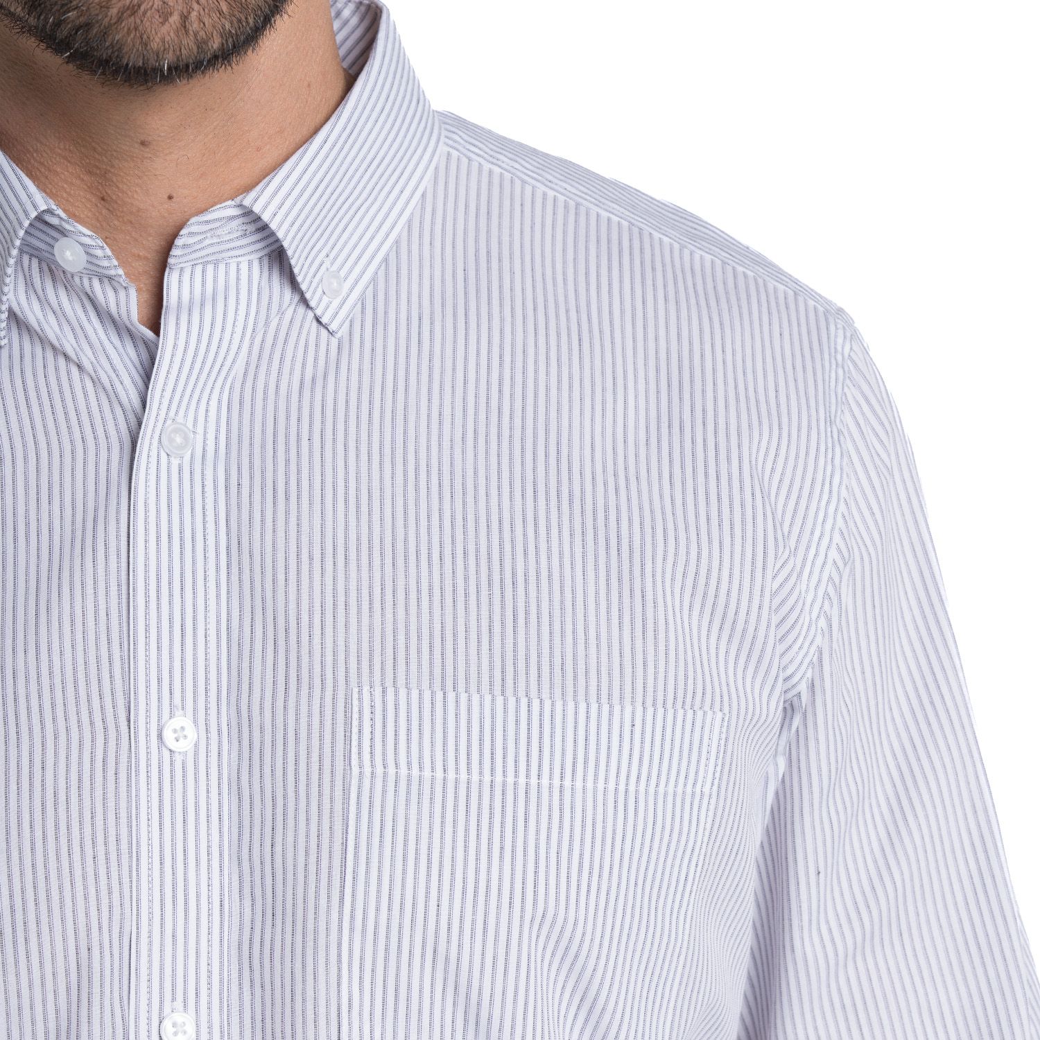 Camisa listada premium manga larga regular fit 579 diseño azul marino | MASX Chile