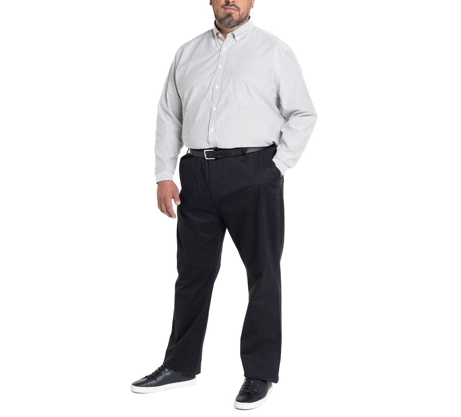 Camisa manga larga oxford listada 509 diseño negro Tallas grandes | MASX Chile