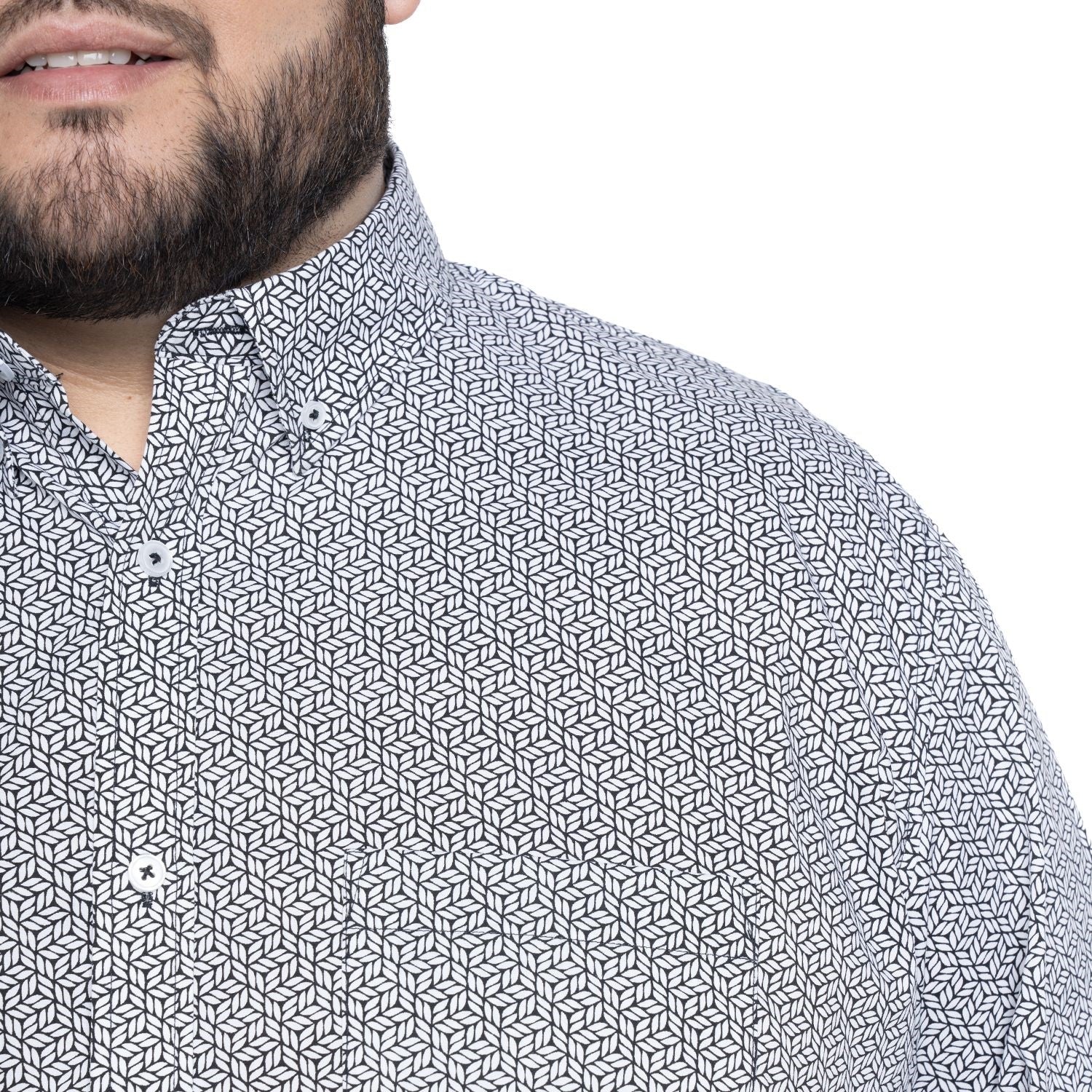 Camisa sport estampada manga larga spandex 501 blanco Tallas grandes | MASX Chile