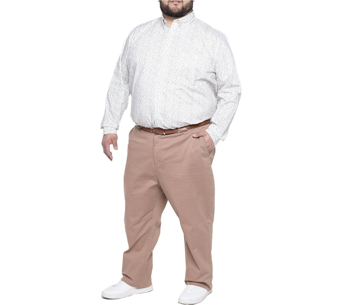 Camisa sport estampada manga larga spandex 530 beige claro Tallas grandes | MASX Chile