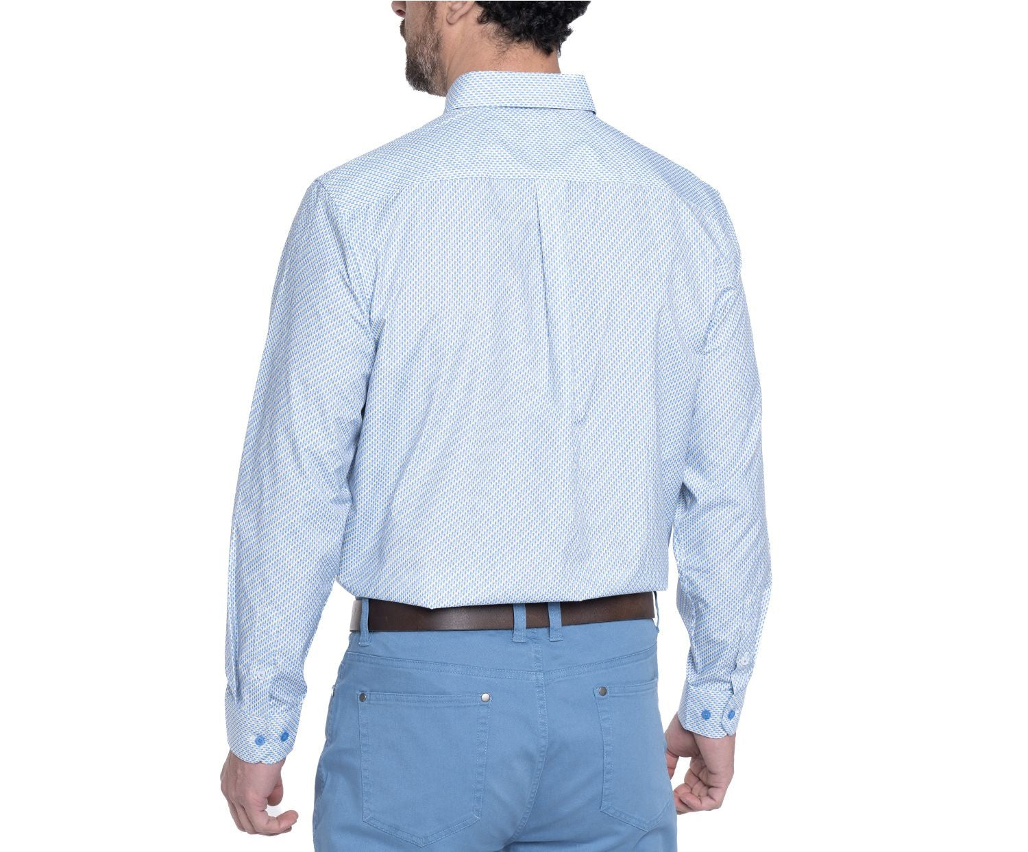 Camisa manga larga fantasía estampada slim fit diseño azul piedra Tallas grandes | MASX Chile