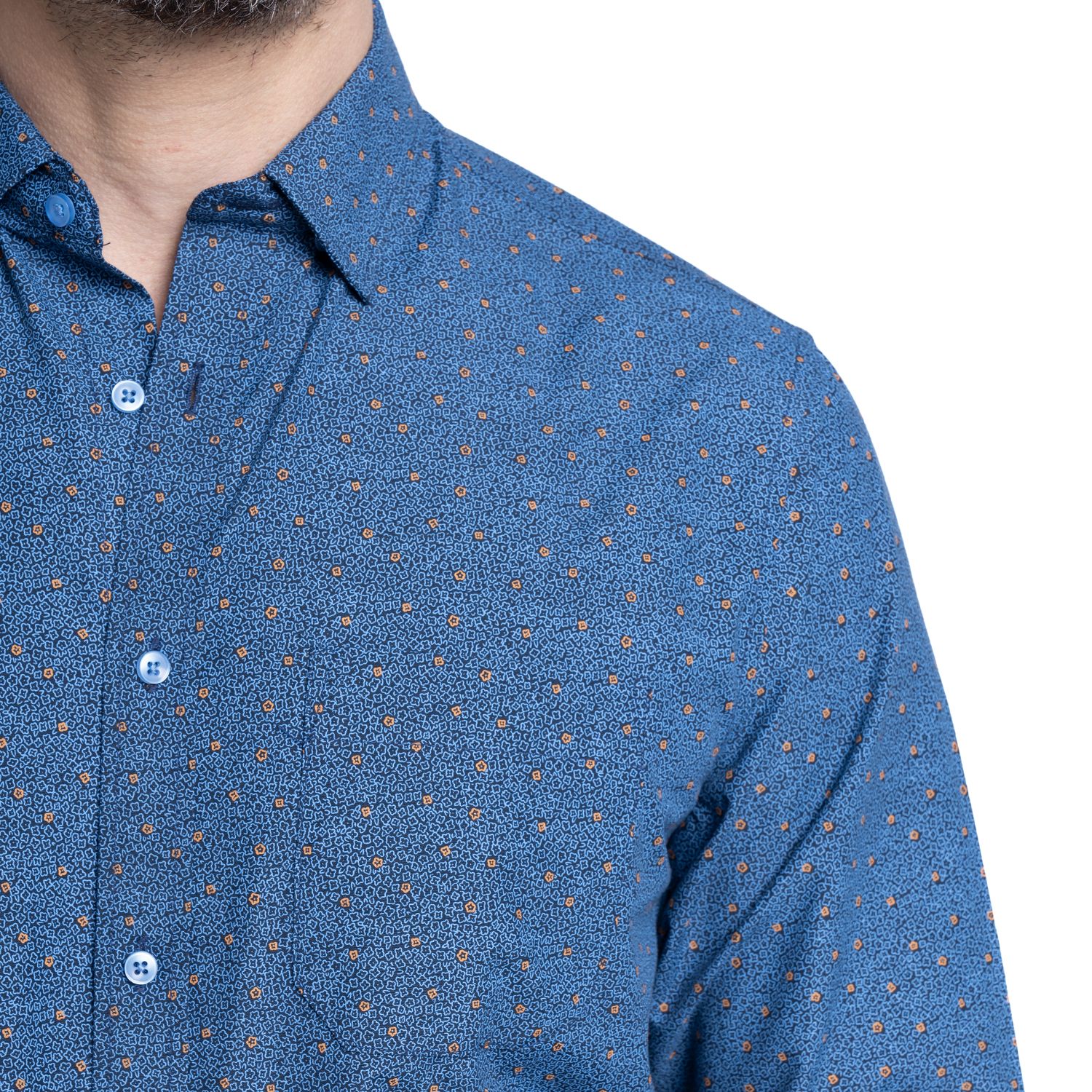 Camisa manga larga fantasía estampada slim fit diseño azul Tallas grandes | MASX Chile