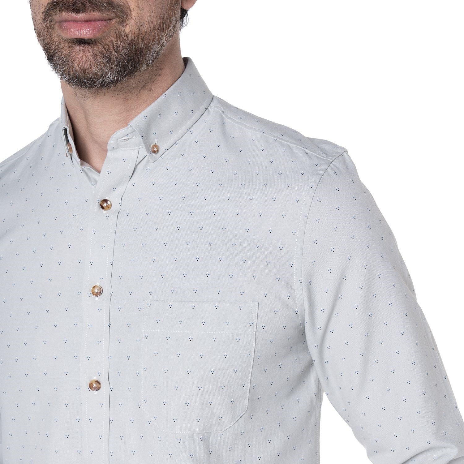 Camisa manga larga oxford slim fit estampada diseño gris medio Tallas grandes | MASX Chile