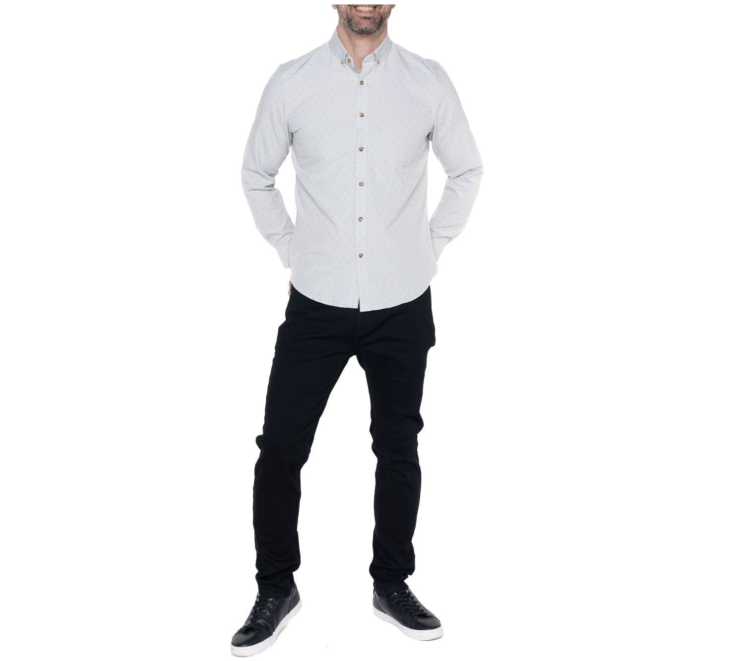 Camisa manga larga oxford slim fit estampada diseño gris medio Tallas grandes | MASX Chile