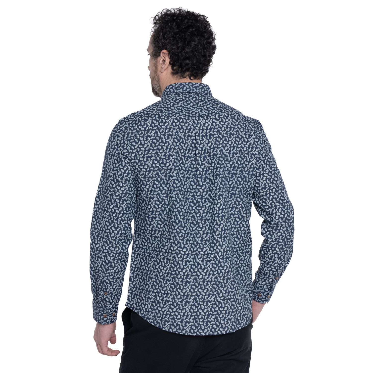 Camisa manga larga fantasía estampada slim fit diseño azul claro denim Tallas grandes | MASX Chile