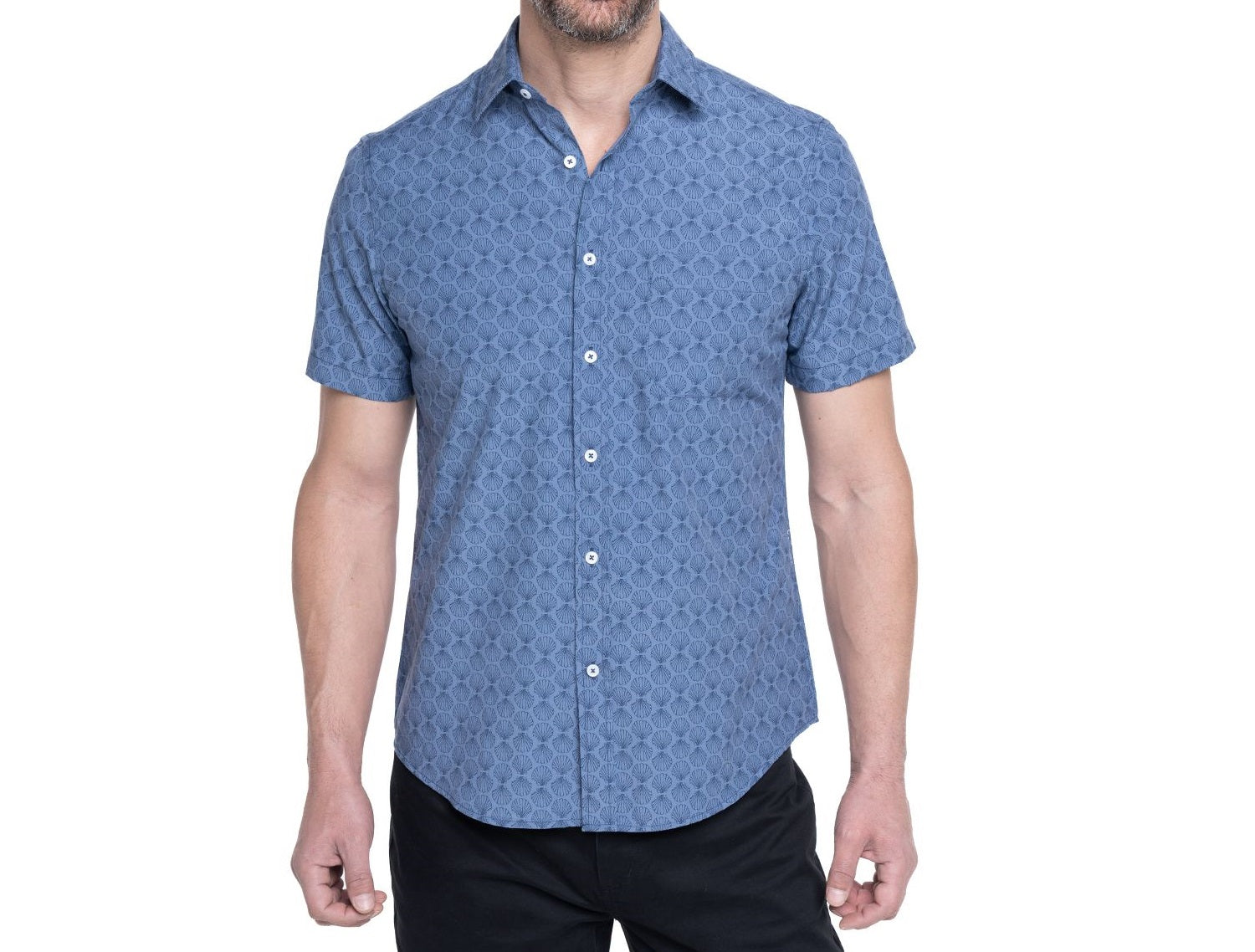 Camisa fantasía estampada manga corta azul claro denim