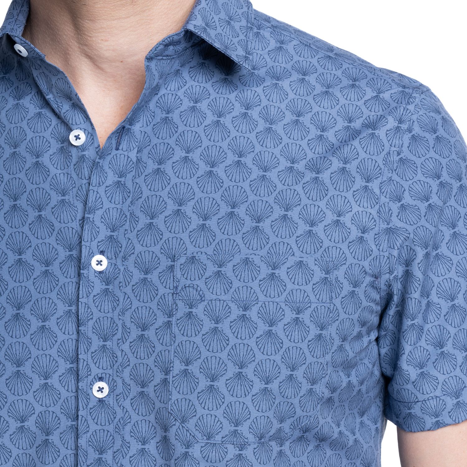 Camisa fantasía estampada manga corta azul claro denim