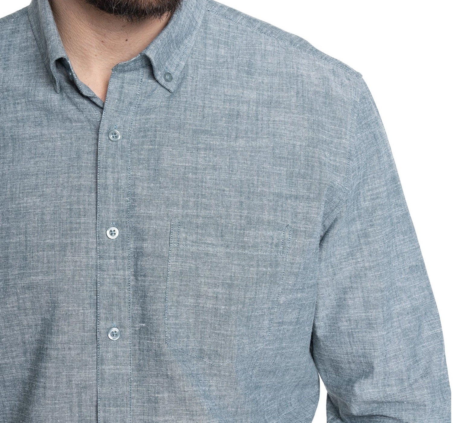 Camisa slub 016 verde petróleo manga larga regular fit | MASX Chile