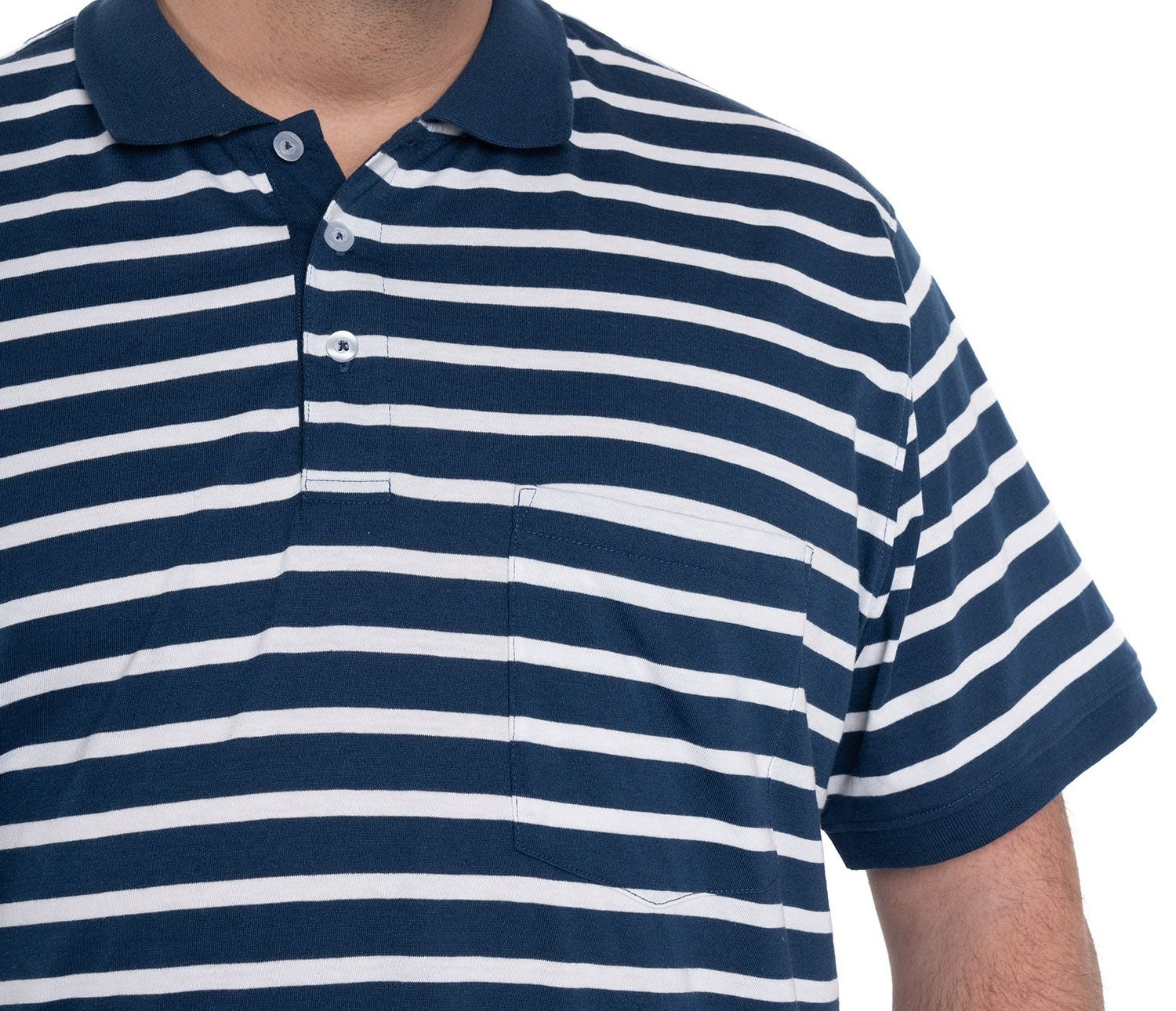 Polera listada cuello camisero 579 diseño azul marino Tallas grandes | MASX Chile
