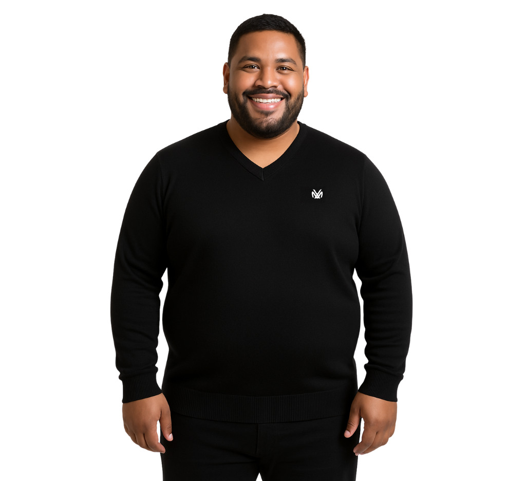 Sweater Liso Cuello V Negro 2XL