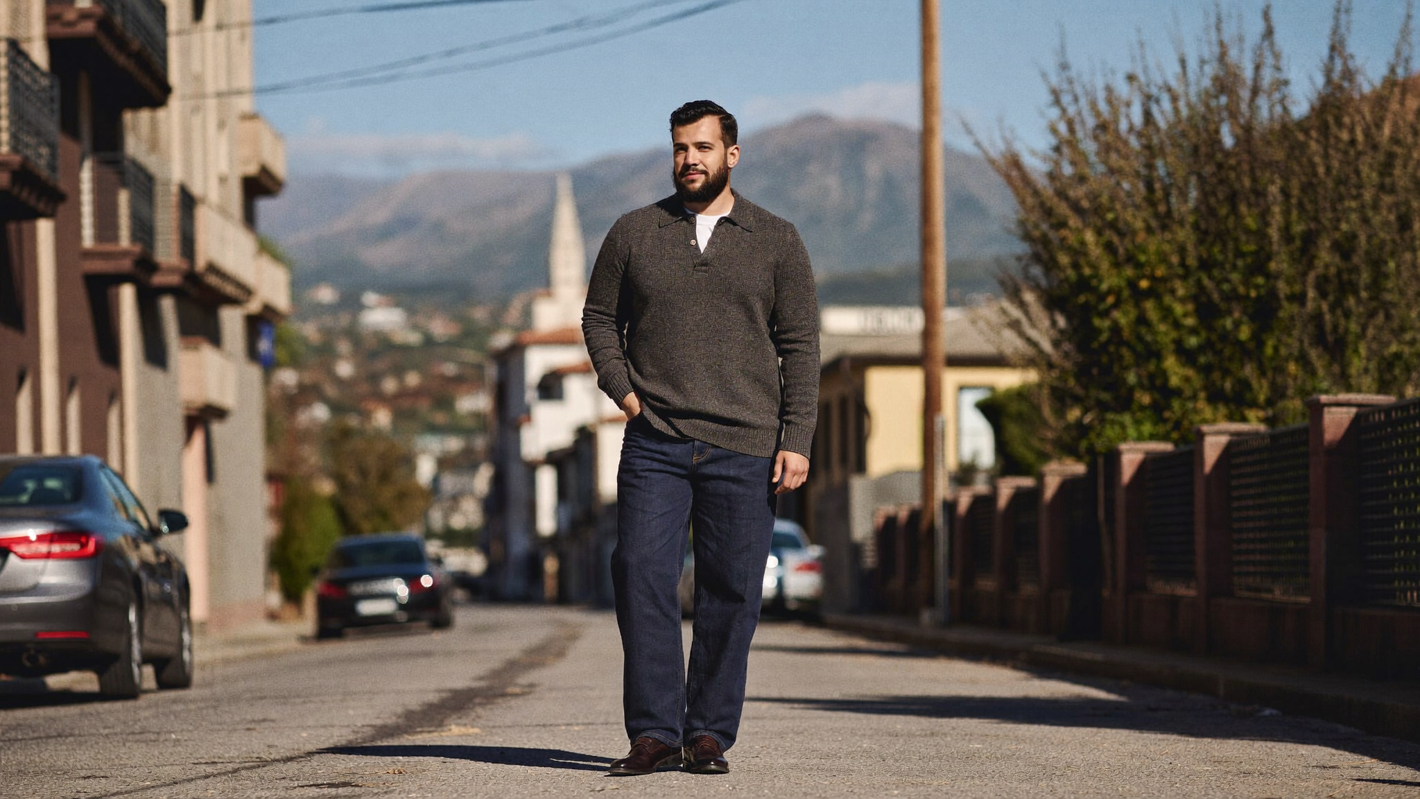 Hombre de talla grande con jeans azul oscuro y sweater, ropa de tallas grandes para hombre XL a 7XL de MASX Chile