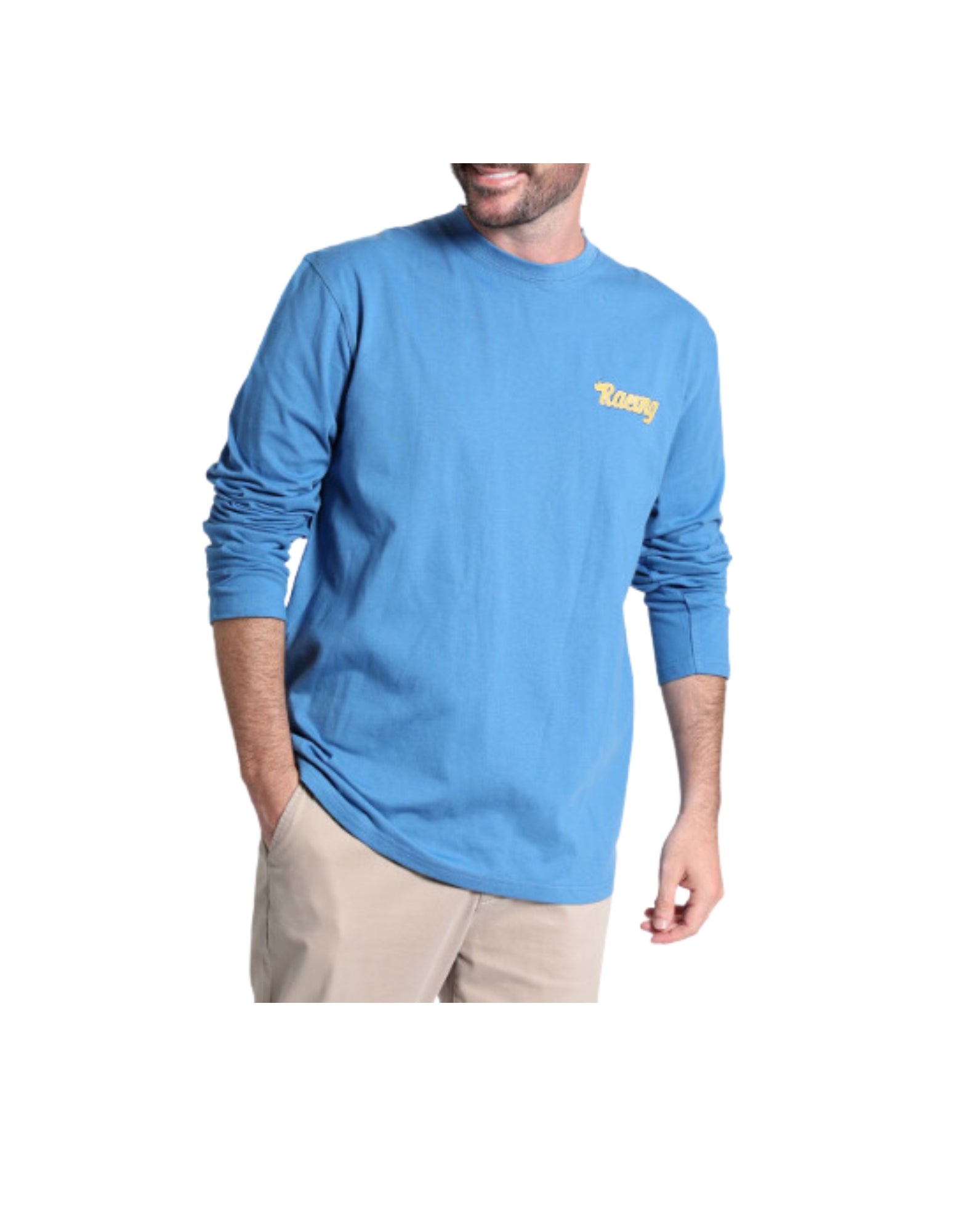 Polera manga larga jersey azul estampada regular fit