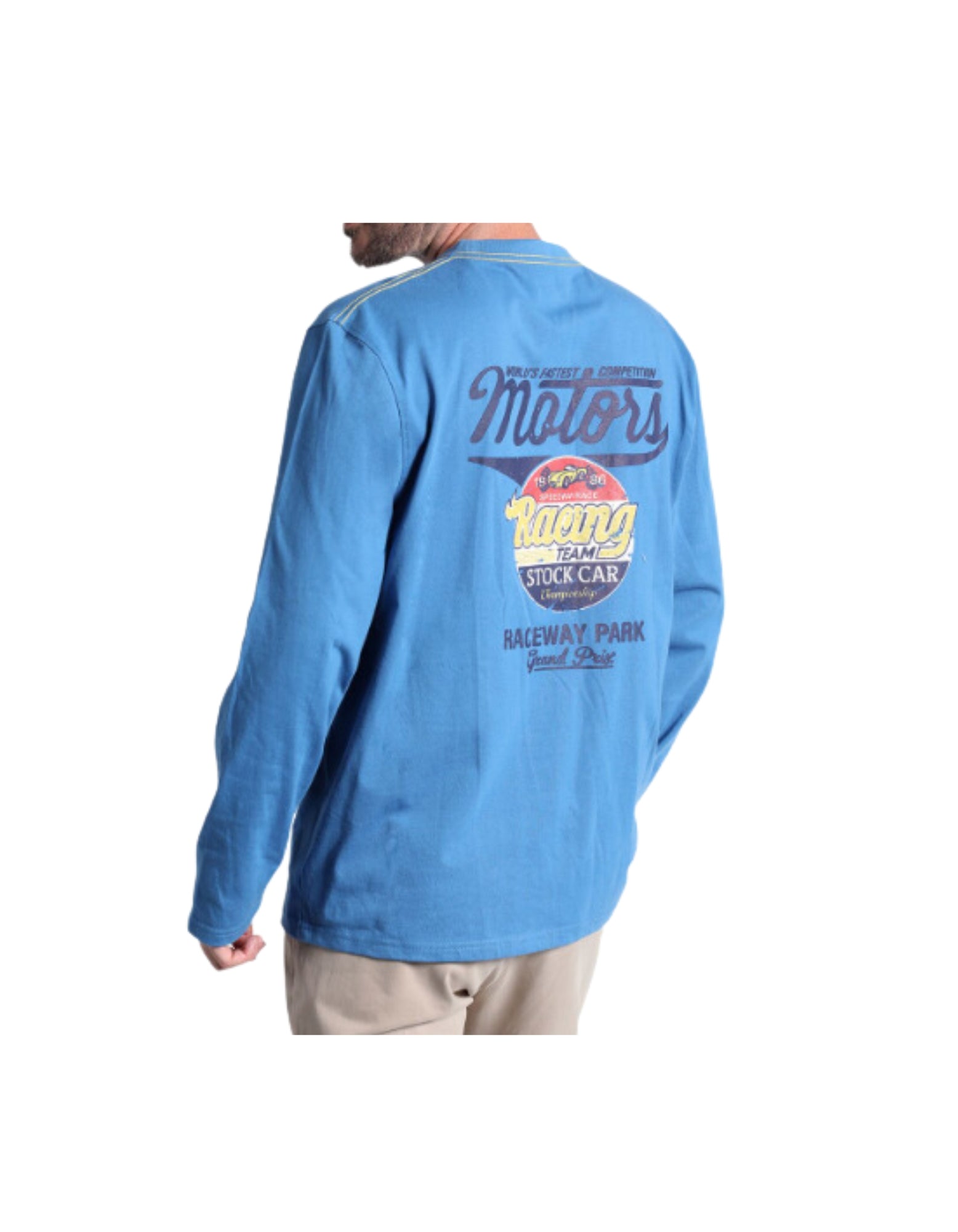 Polera manga larga jersey azul estampada regular fit