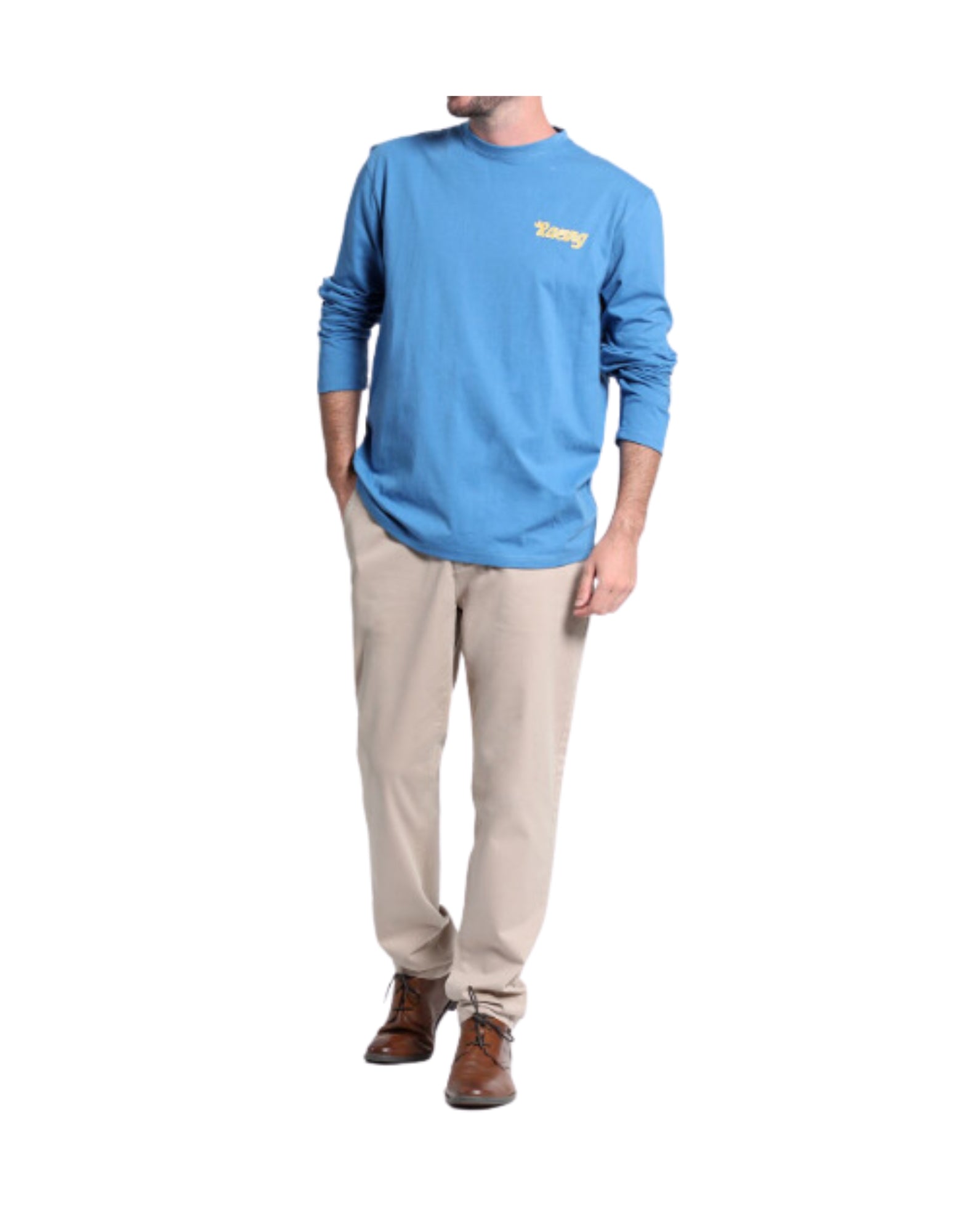 Polera manga larga jersey azul estampada regular fit