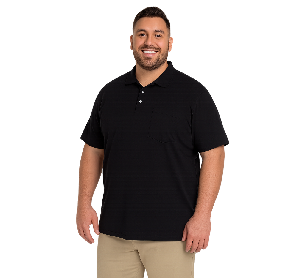 Polera lisa cuello camisero 009 negro Tallas grandes | MASX Chile