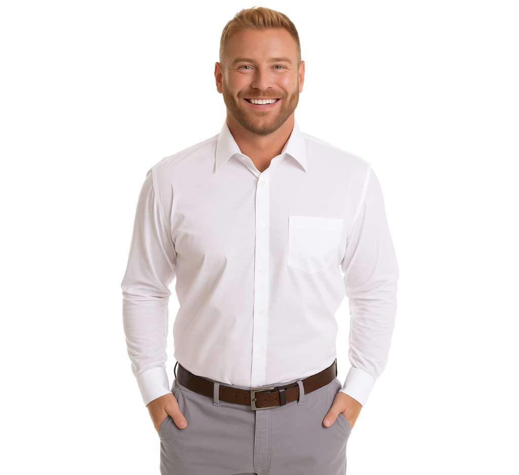 Camisa blanca lisa cuello italiano regular fit M/L Tallas grandes | MASX Chile