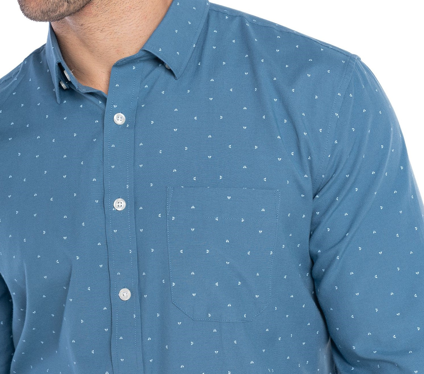 Camisa fantasía estampada 572 diseño celeste medio manga larga regular fit | MASX Chile