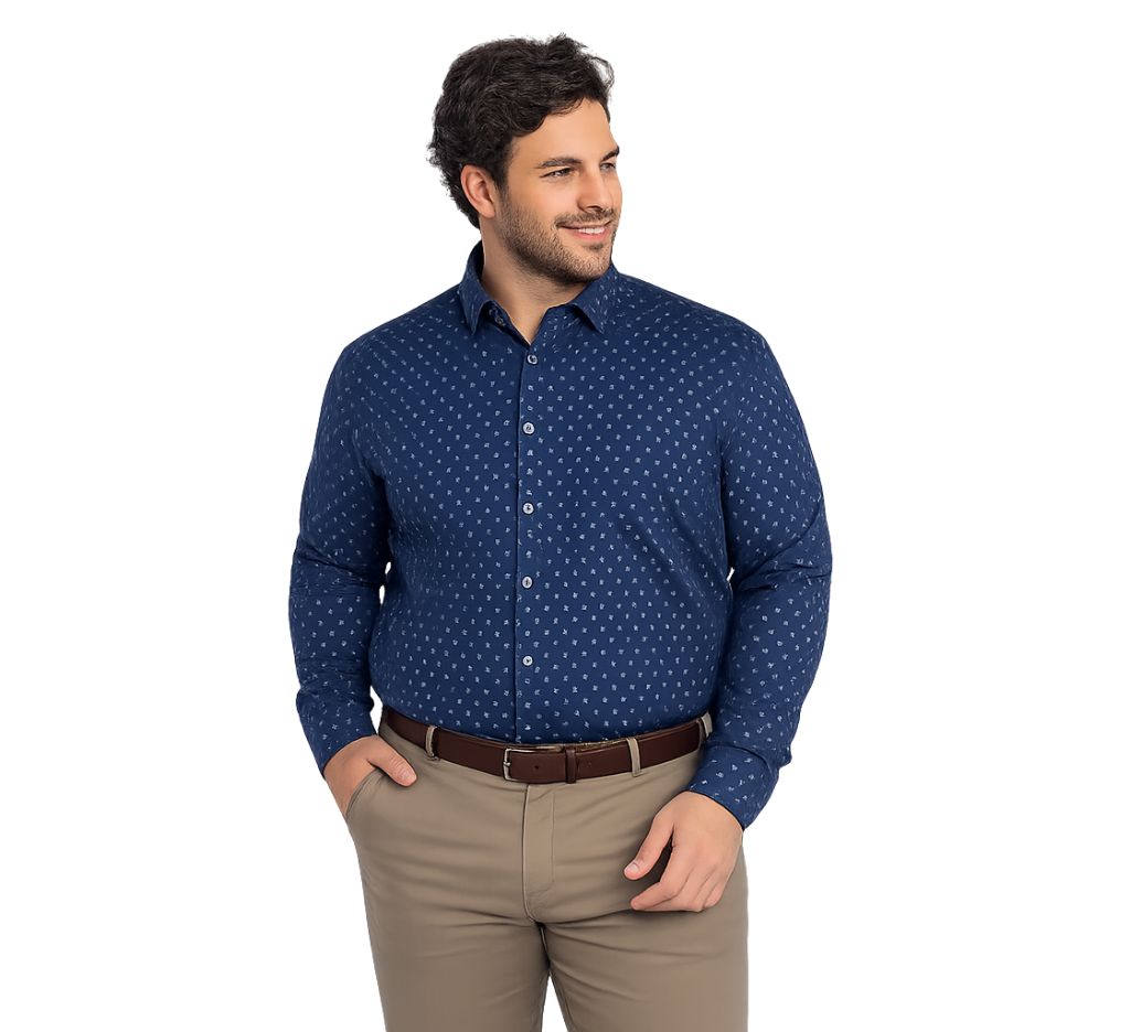 Camisa fantasía estampada 577 diseño azul manga larga regular fit | MASX Chile
