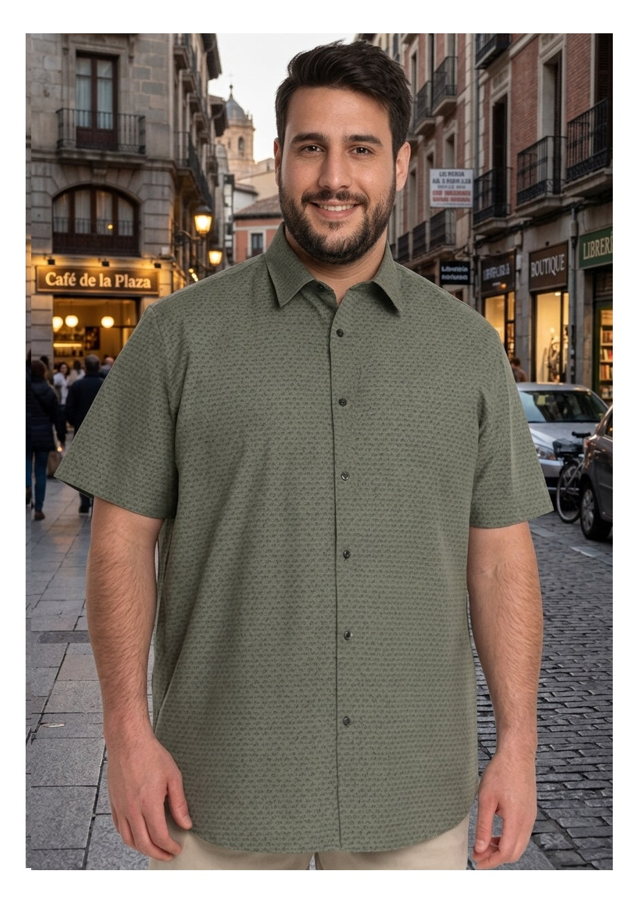 Camisa fantasía estampada cuello semi italiano 517 verde musgo slim fit | MASX Chile