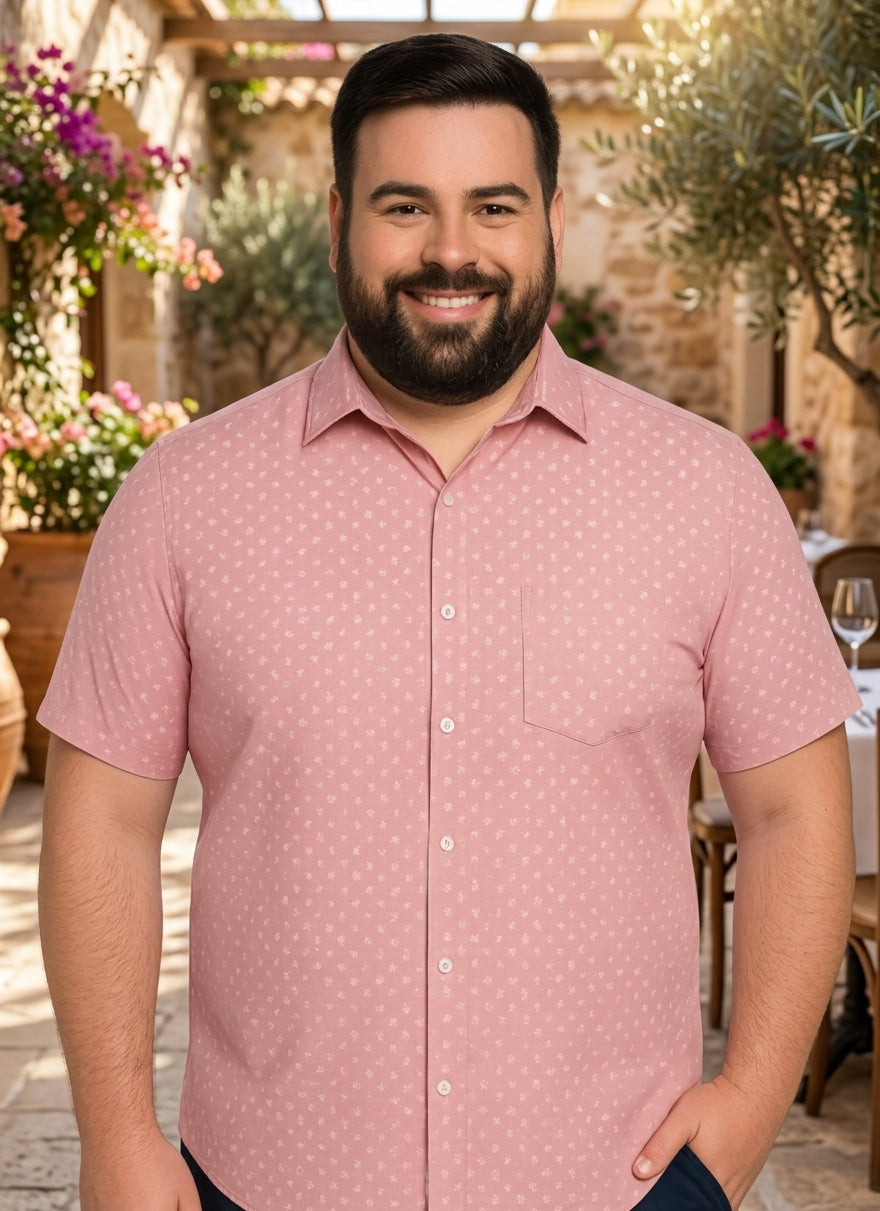 Camisa fantasía estampada manga corta slim fit  rosado medio Tallas grandes | MASX Chile