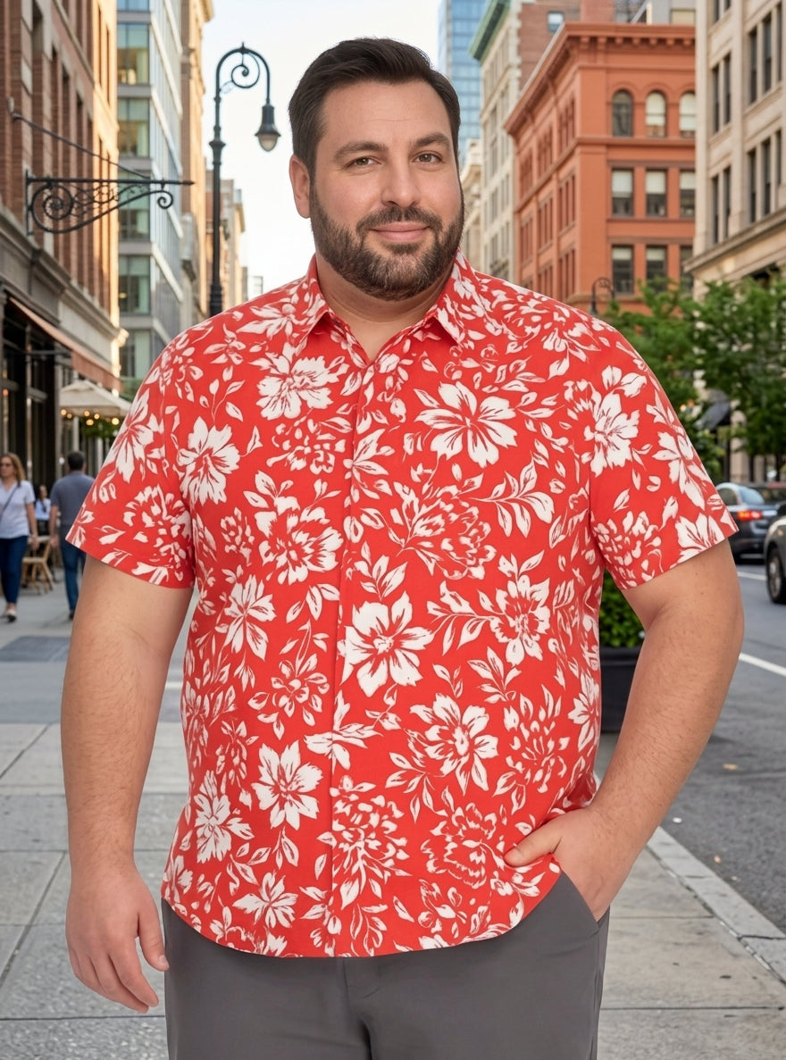 Camisa guayabera regular fit diseño 554 rojo Tallas grandes | MASX Chile