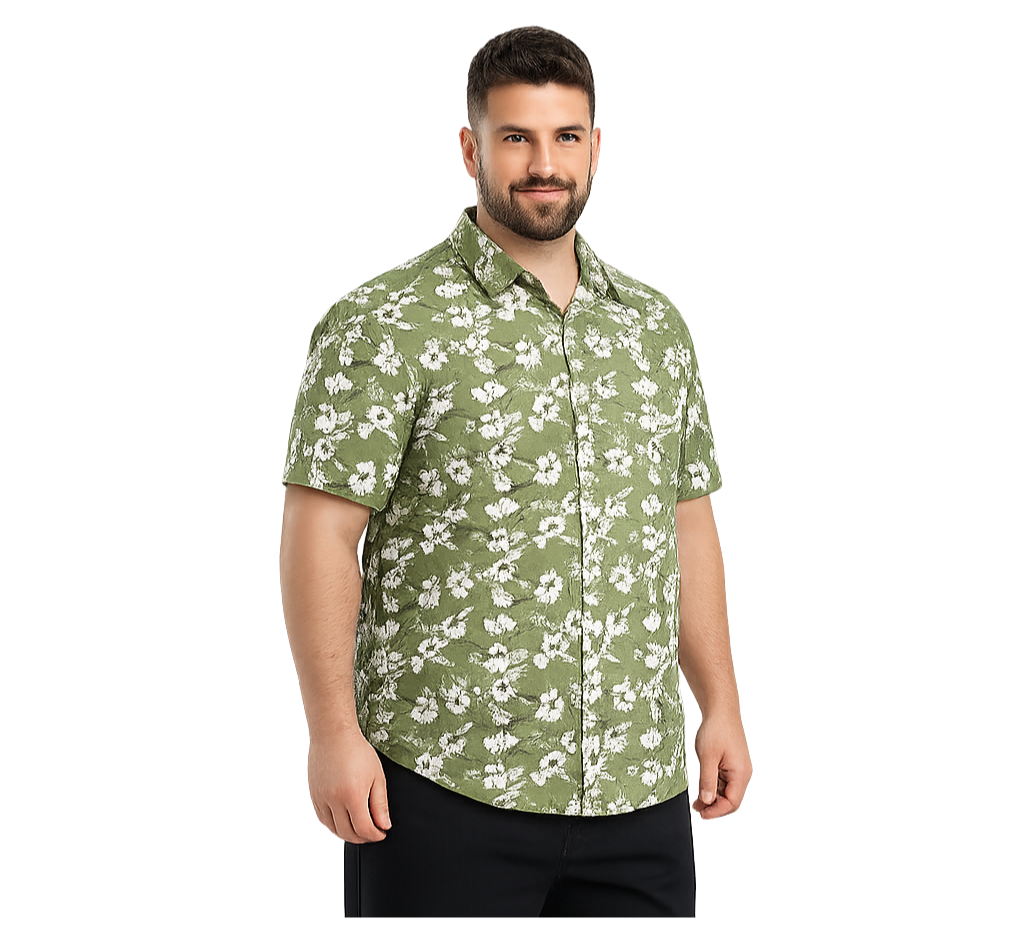 Camisa guayabera slim fit verde musgo diseño 007 Tallas grandes | MASX Chile