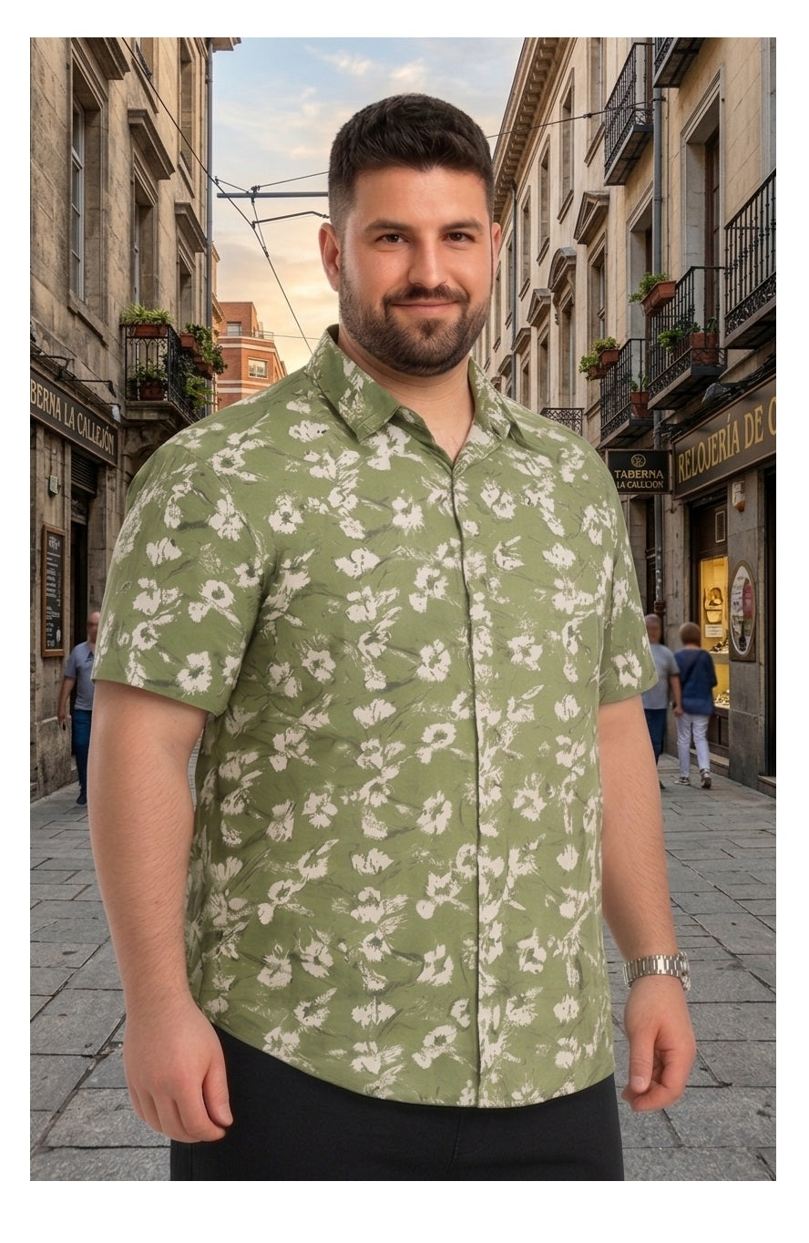 Camisa guayabera slim fit verde musgo diseño 007 Tallas grandes | MASX Chile