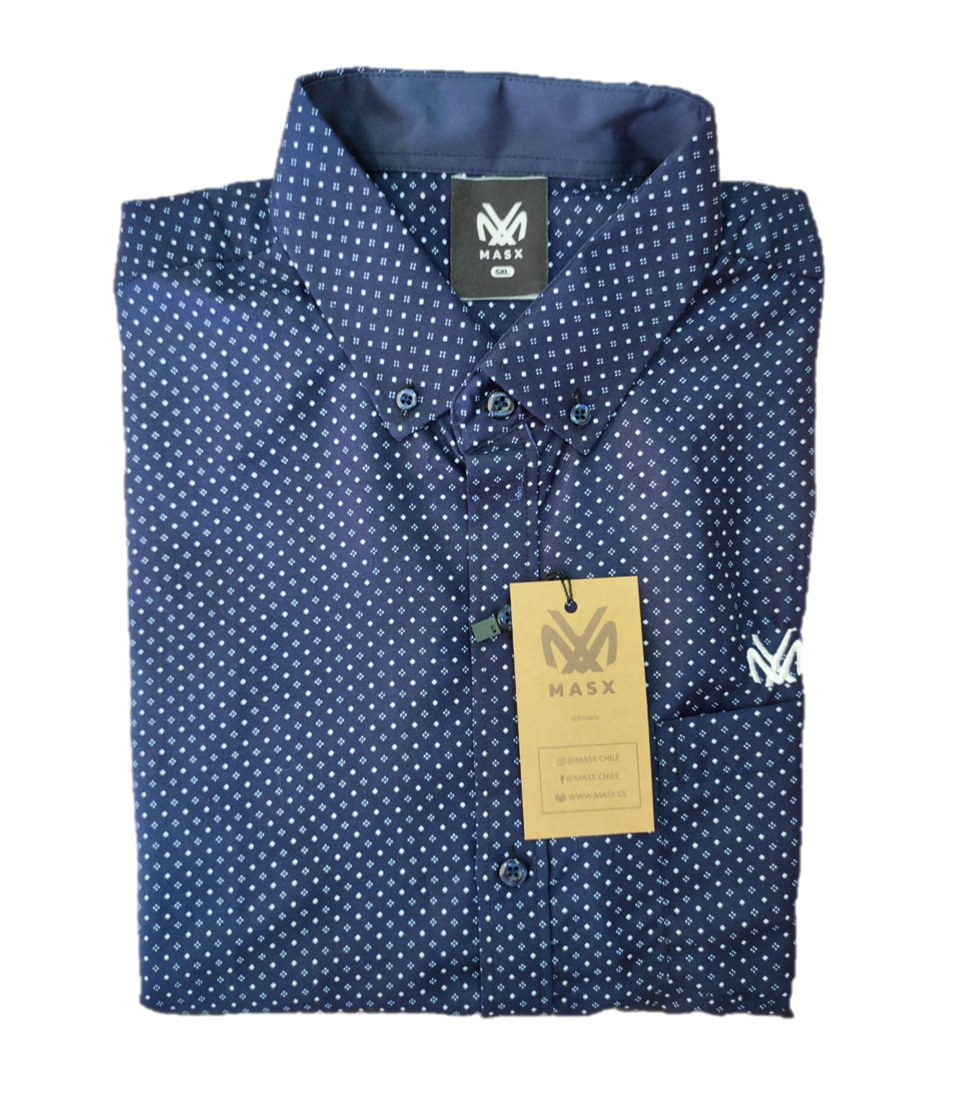 Camisa juvenil azul con detalles diamante blanco Tallas grandes | MASX Chile