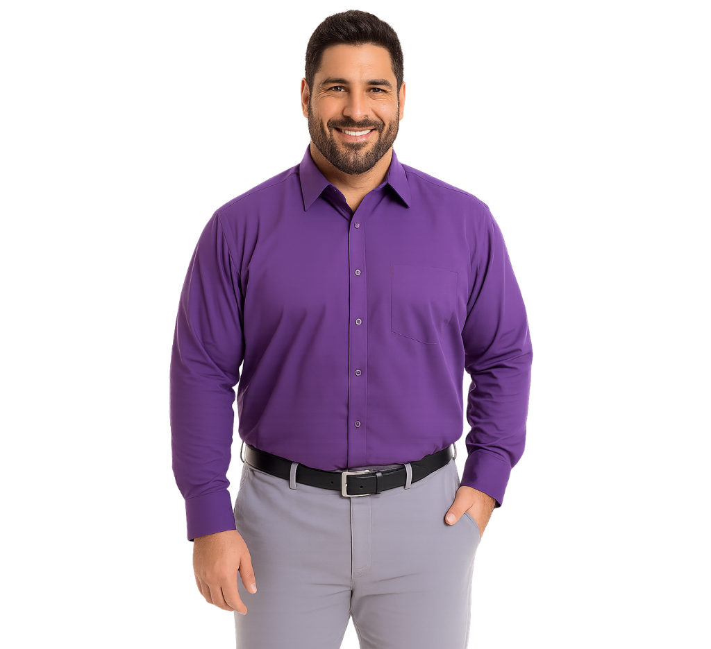 Camisa lisa cuello italiano regular fit morado Tallas grandes | MASX Chile