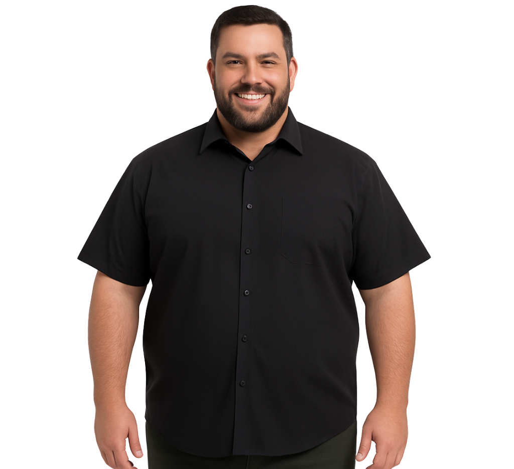 Camisa lisa manga corta regular fit 009 negro Tallas grandes | MASX Chile