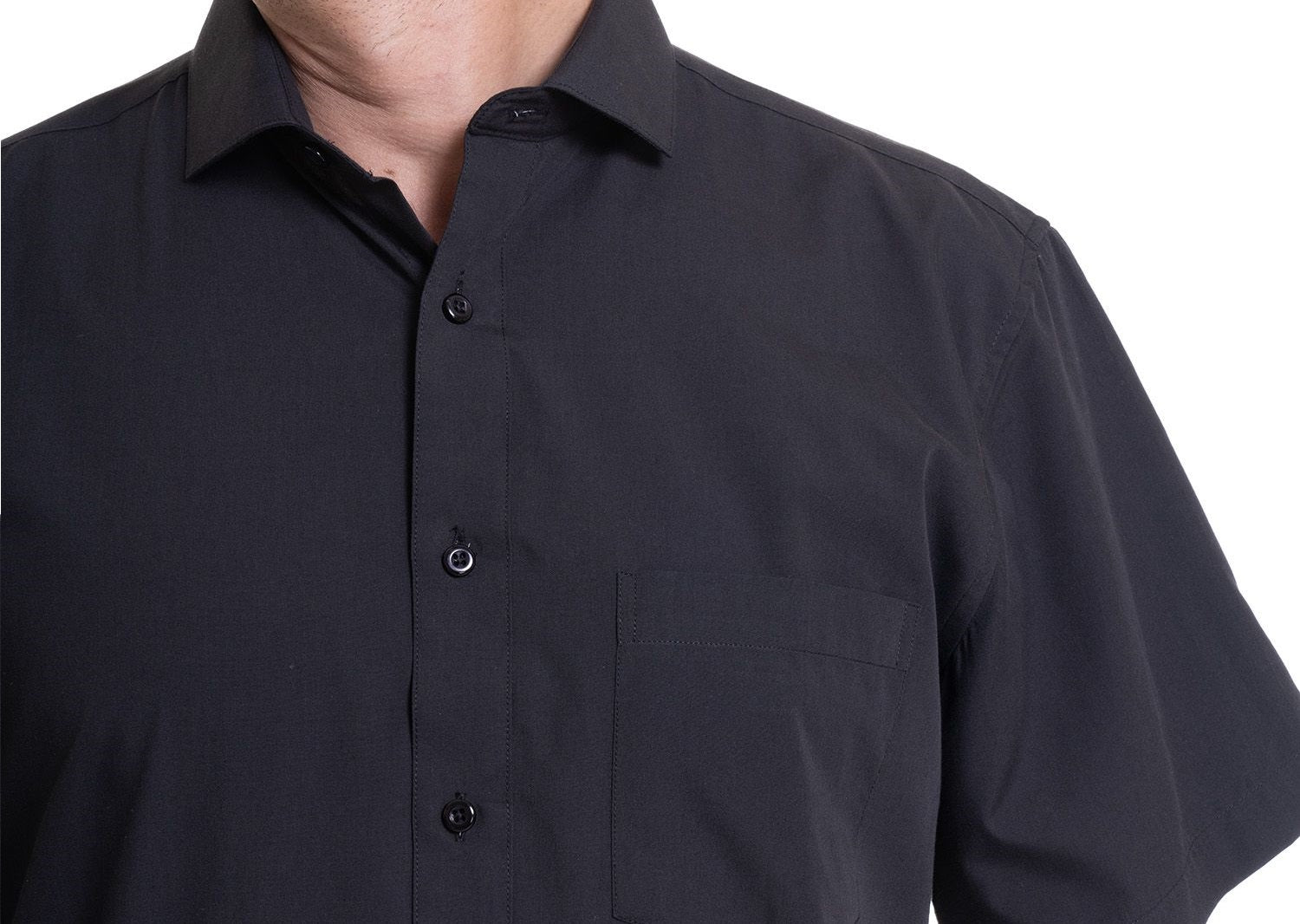 Camisa lisa manga corta regular fit 009 negro Tallas grandes | MASX Chile
