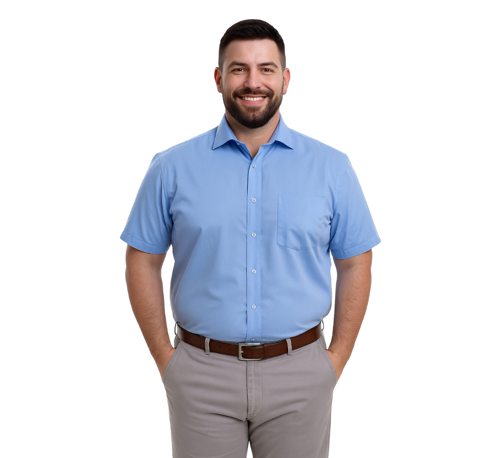 Camisa lisa manga corta regular fit 071 celeste claro Tallas grandes | MASX Chile