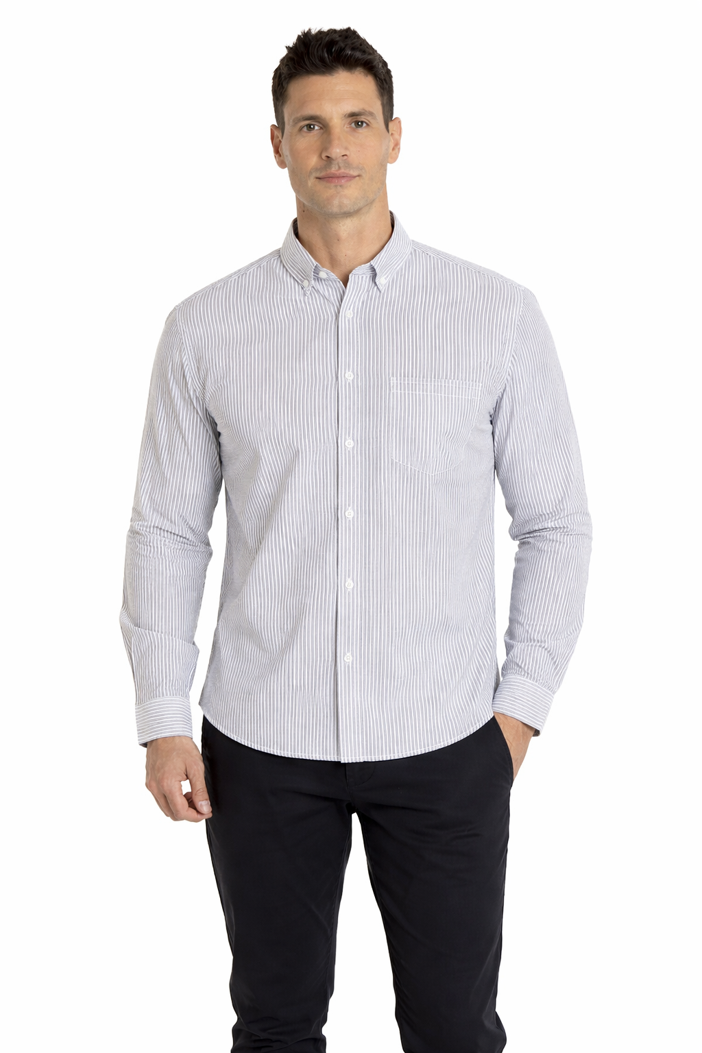 Camisa listada oxford 503 diseño gris medio| MASX Chile