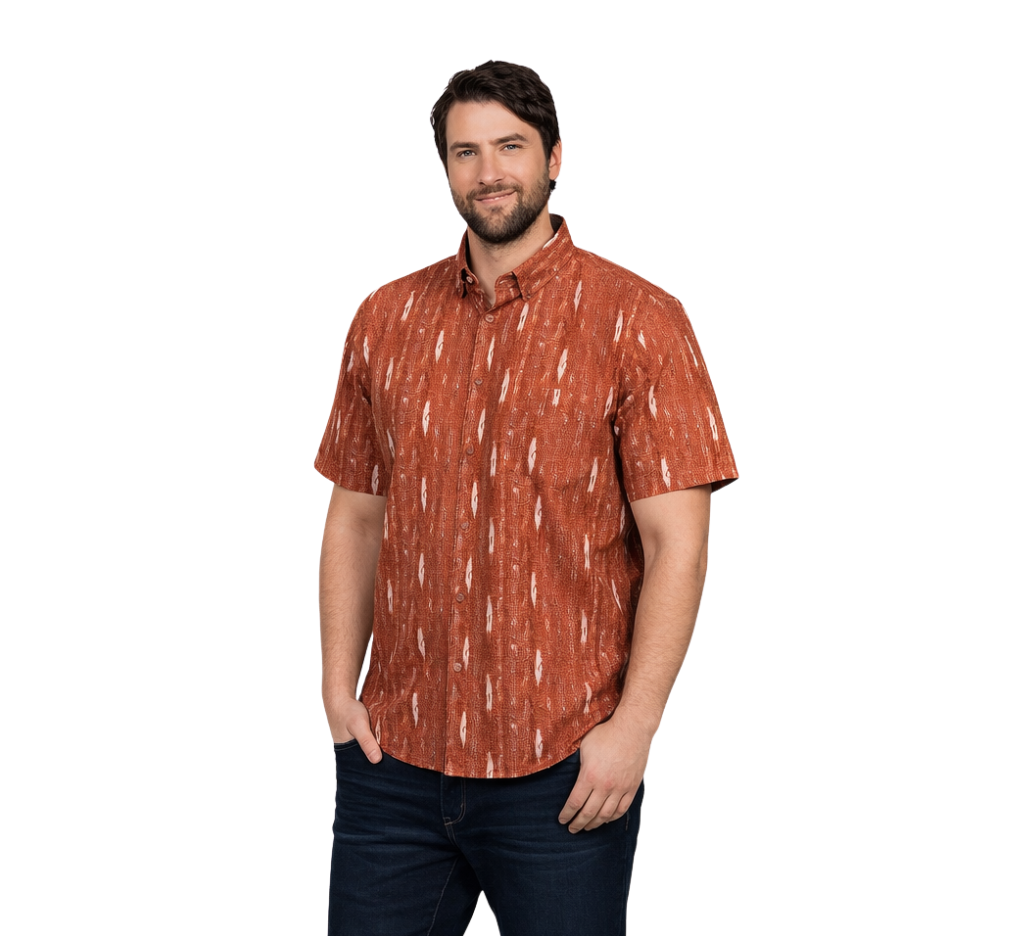 Camisa m/c estampada 541 diseño naranjo oscuro slim fit trv | MASX Chile