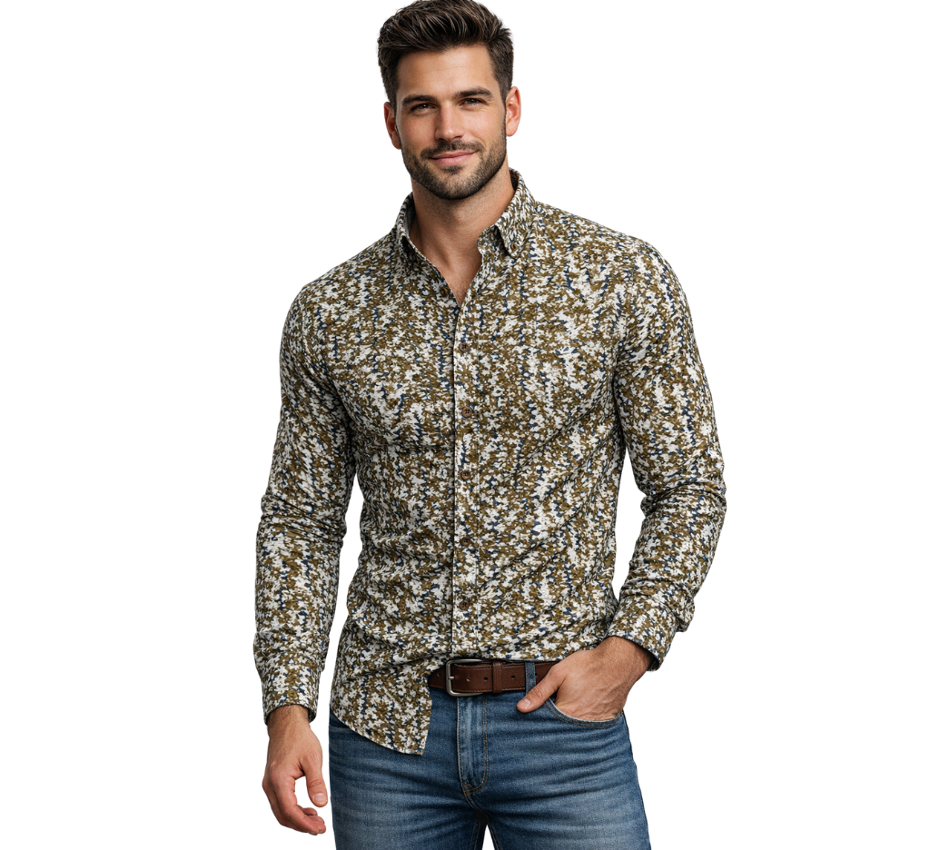Camisa m/c estampada diseño 001 boton cuello slim fit | MASX Chile