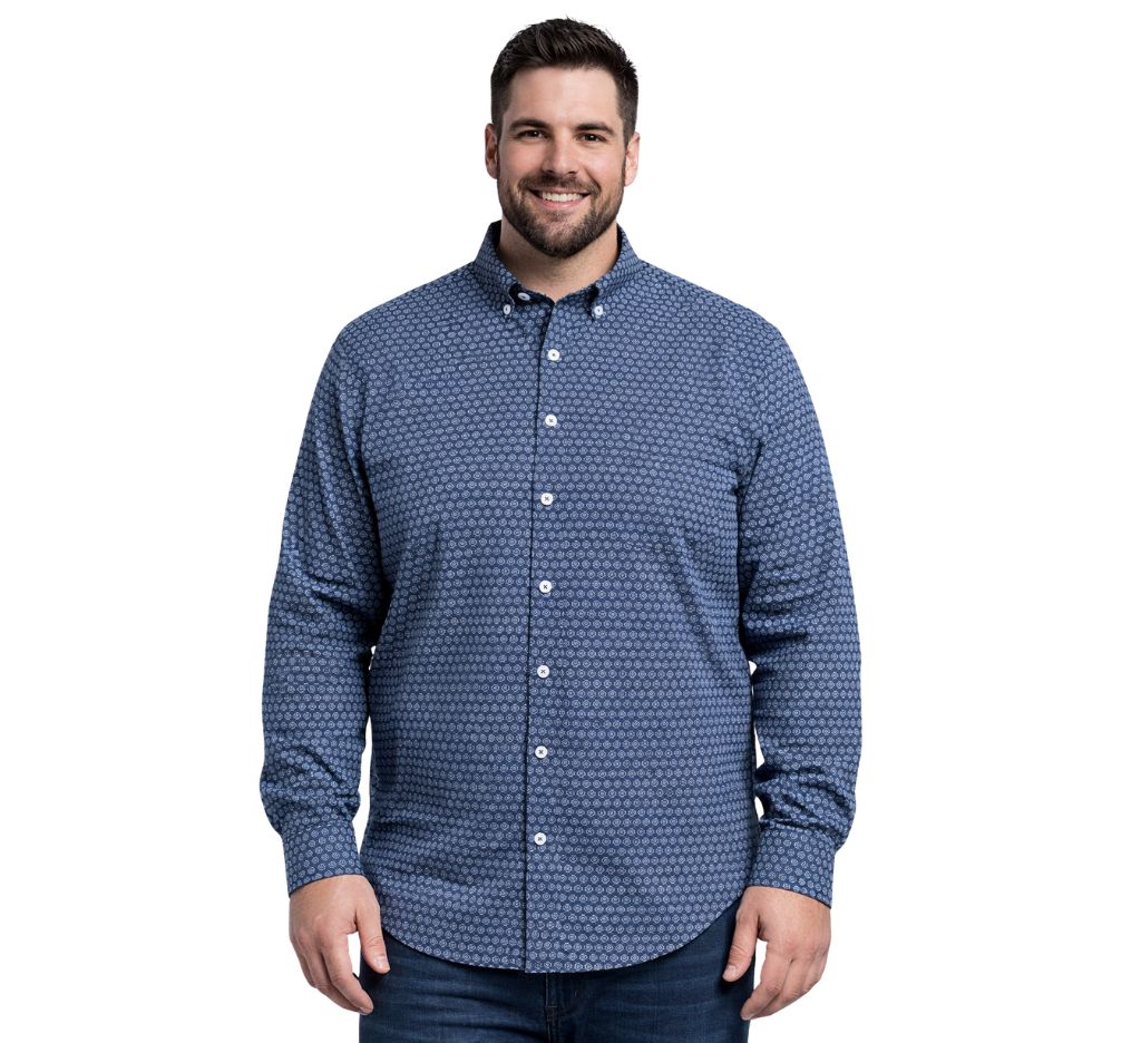 Camisa manga larga microprint 579 diseño azul marino trv| MASX Chile