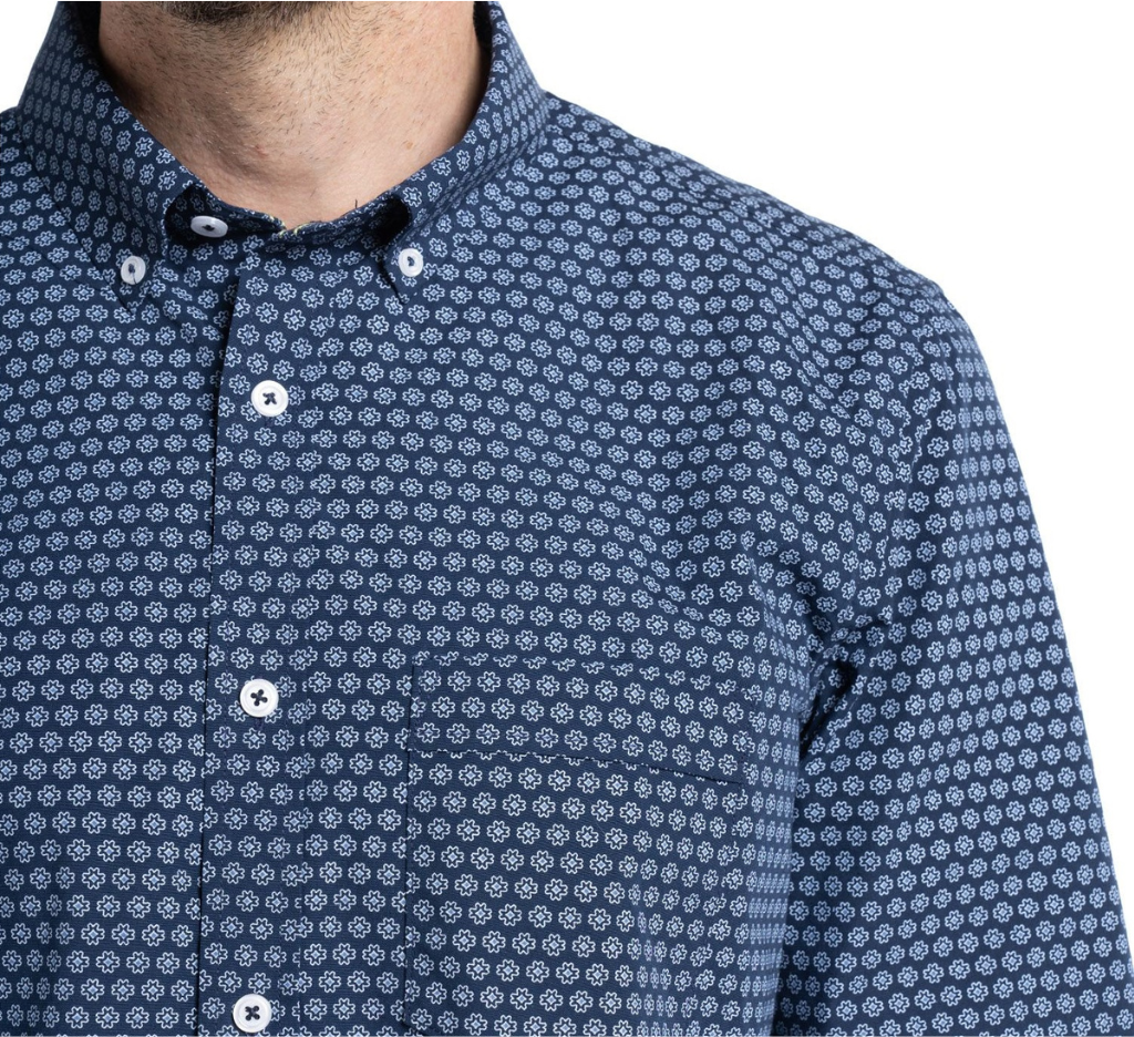 Camisa manga larga microprint 579 diseño azul marino trv| MASX Chile