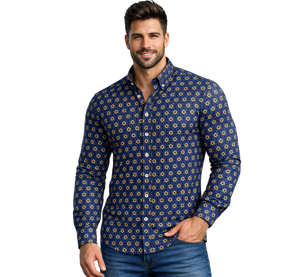 Camisa manga larga oxford estampada slim fit diseño 001 trv | MASX Chile