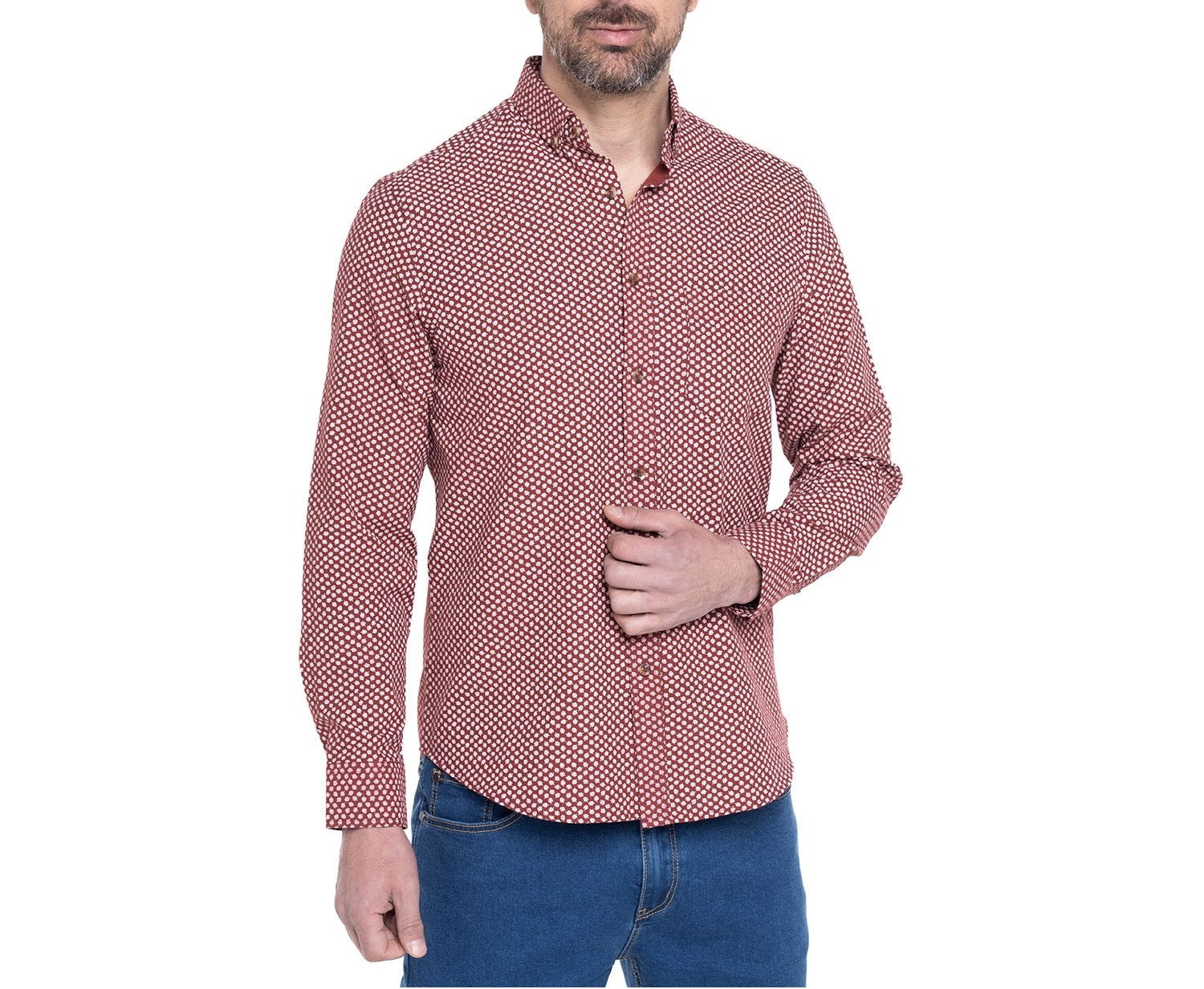 Camisa manga larga oxford slim fit estampada diseño ladrillo Tallas grandes | MASX Chile