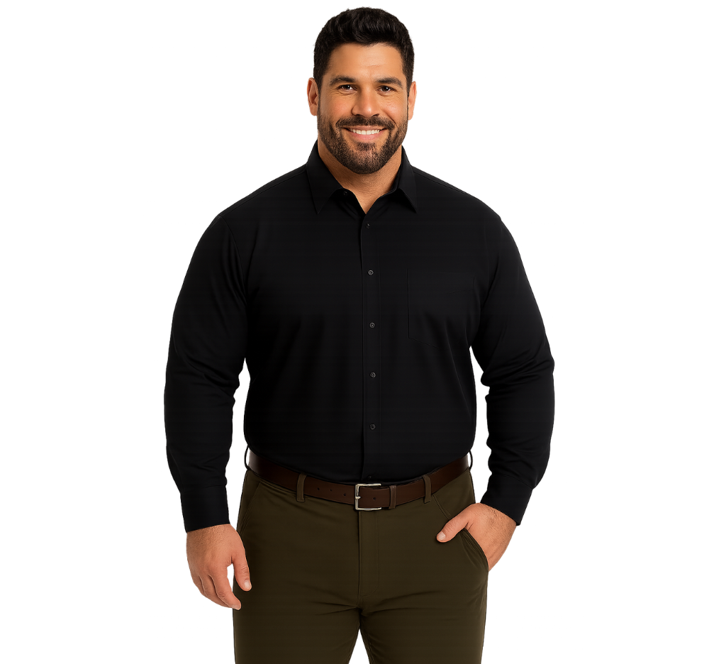 Camisa negro lisa cuello italiano regular fit M/L Tallas grandes | MASX Chile