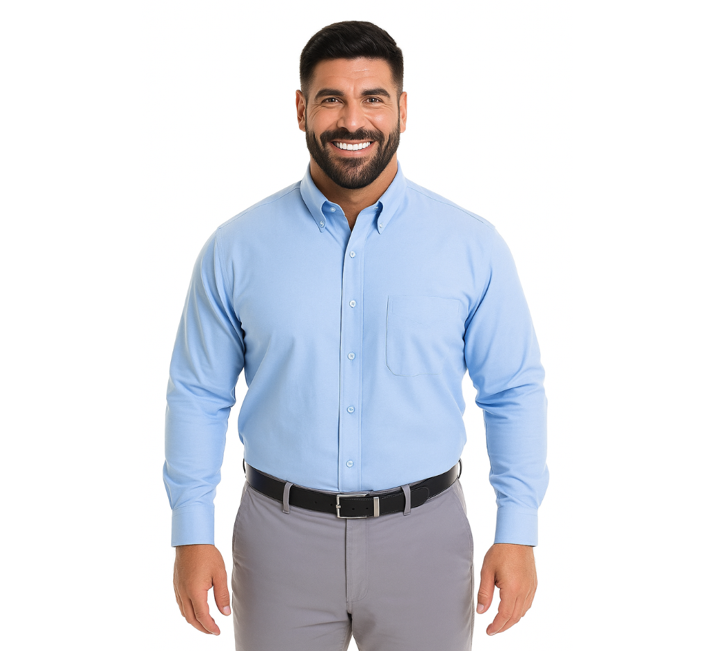 Camisa oxford celeste claro lisa M/L Tallas grandes | MASX Chile