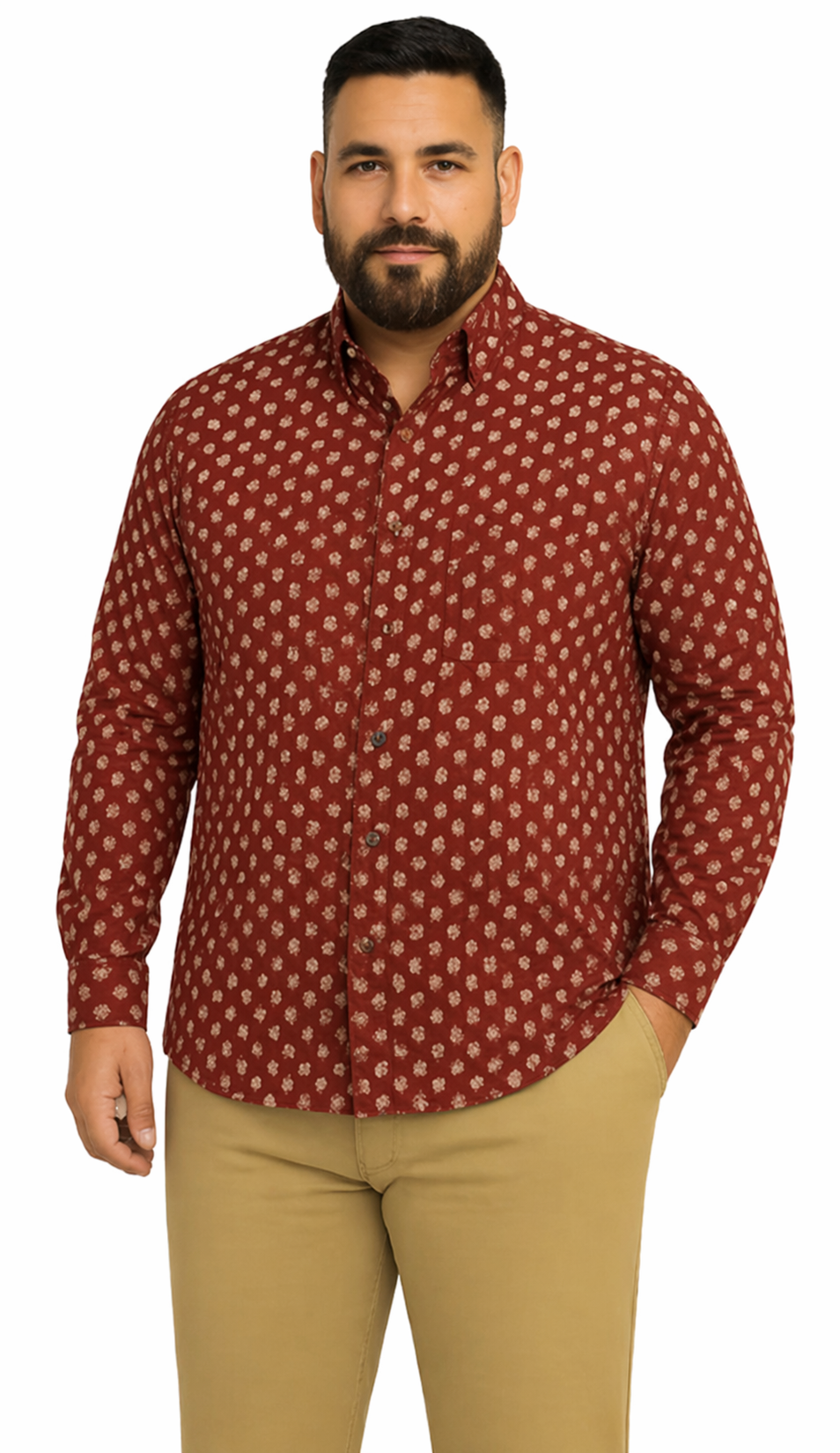 Camisa manga larga oxford slim fit estampada diseño ladrillo Tallas grandes | MASX Chile